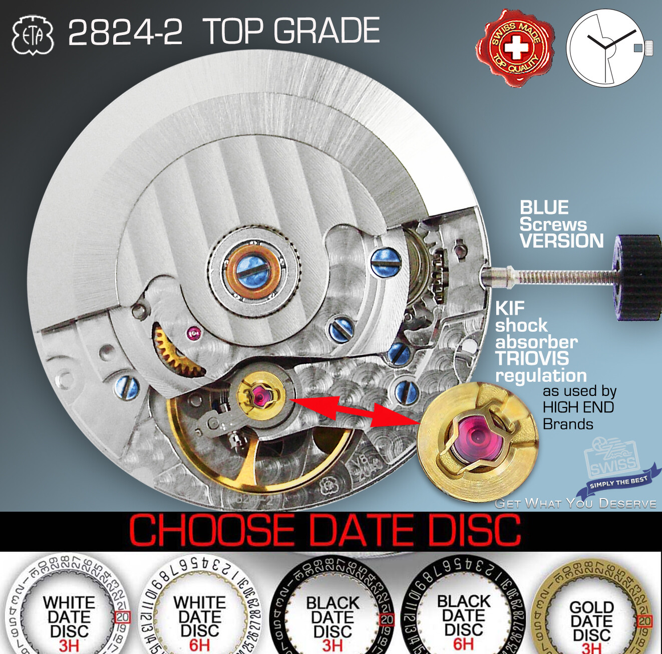 MOVEMENT AUTOMATIC ETA 2824-2 TOP GRADE, TRIOVIS REGULATING, 5 DATE VARIATION