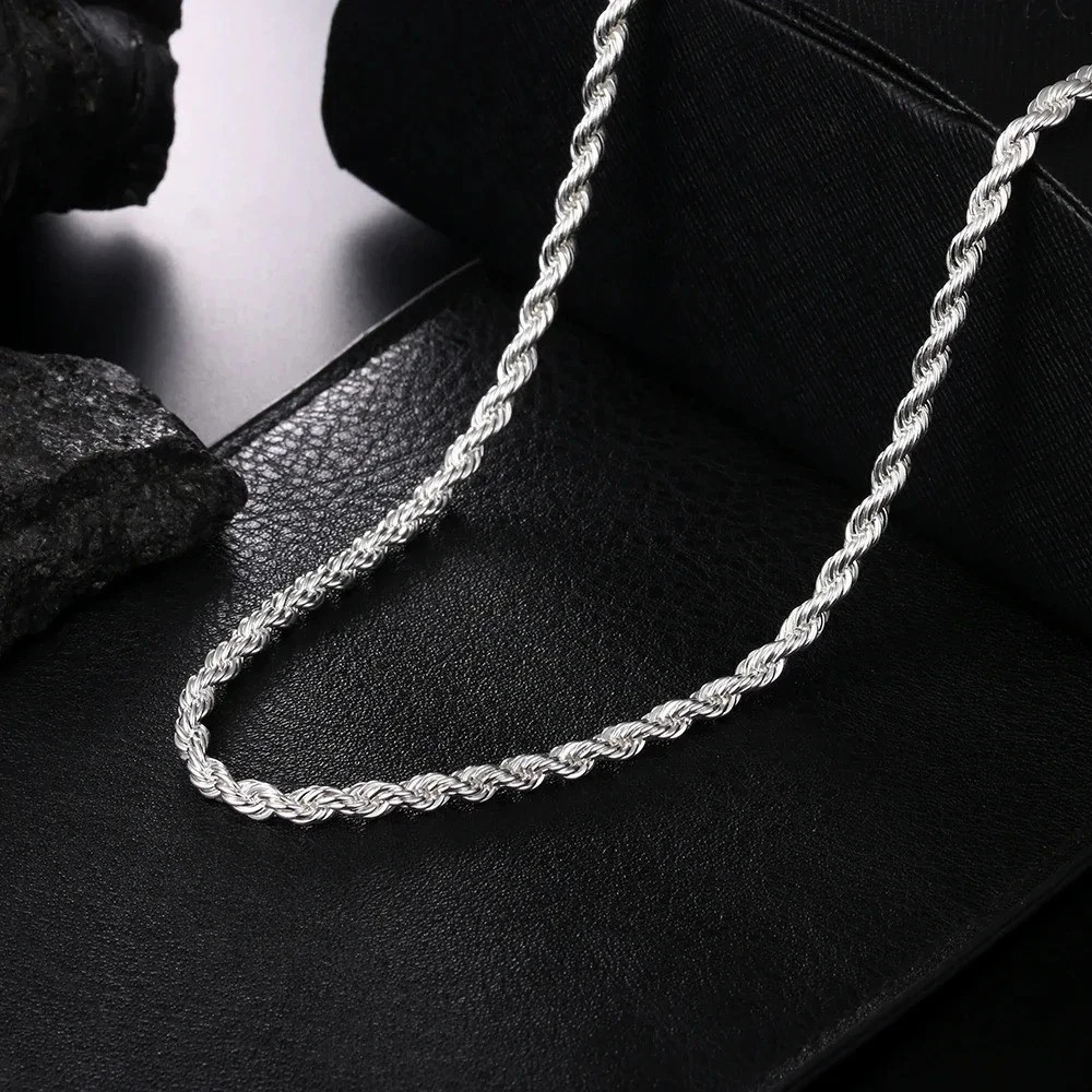 4MM Rope Chain Necklace 925 Sterling Silver Fashion Jewelry for Women Men Gift