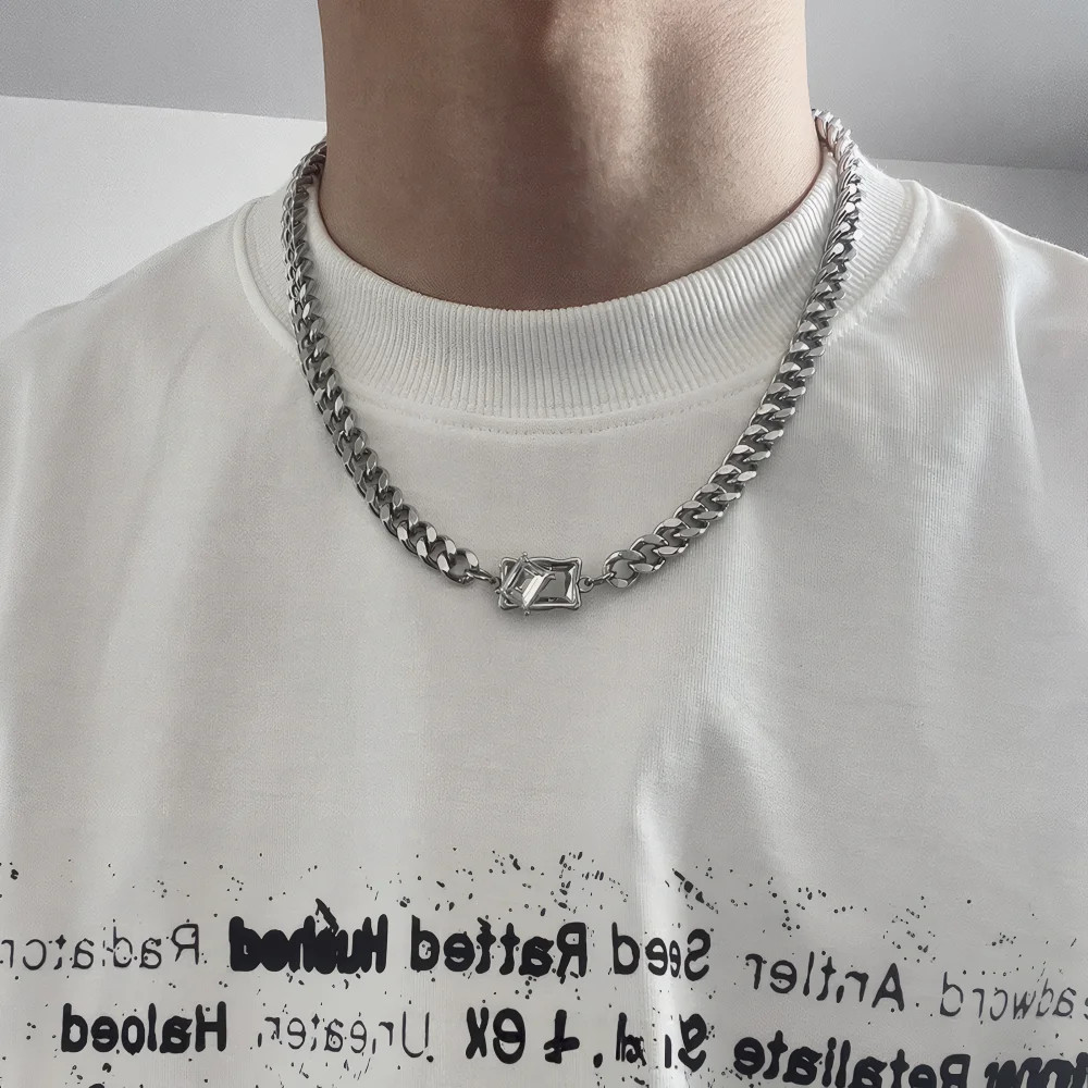 Punk Zircon Cuban Necklace For Man Woman Non Fading Titanium Steel Hip Hop Stree