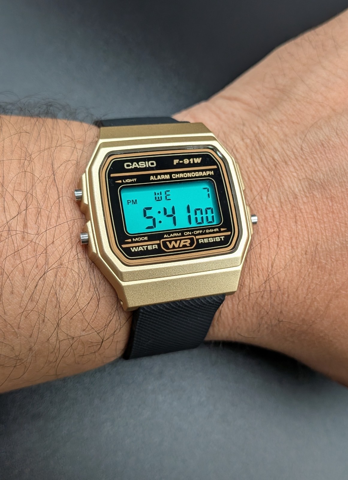 Casio F-91W Custom Emerald Green Mod Retro Vintage Digital Watch Black Gold