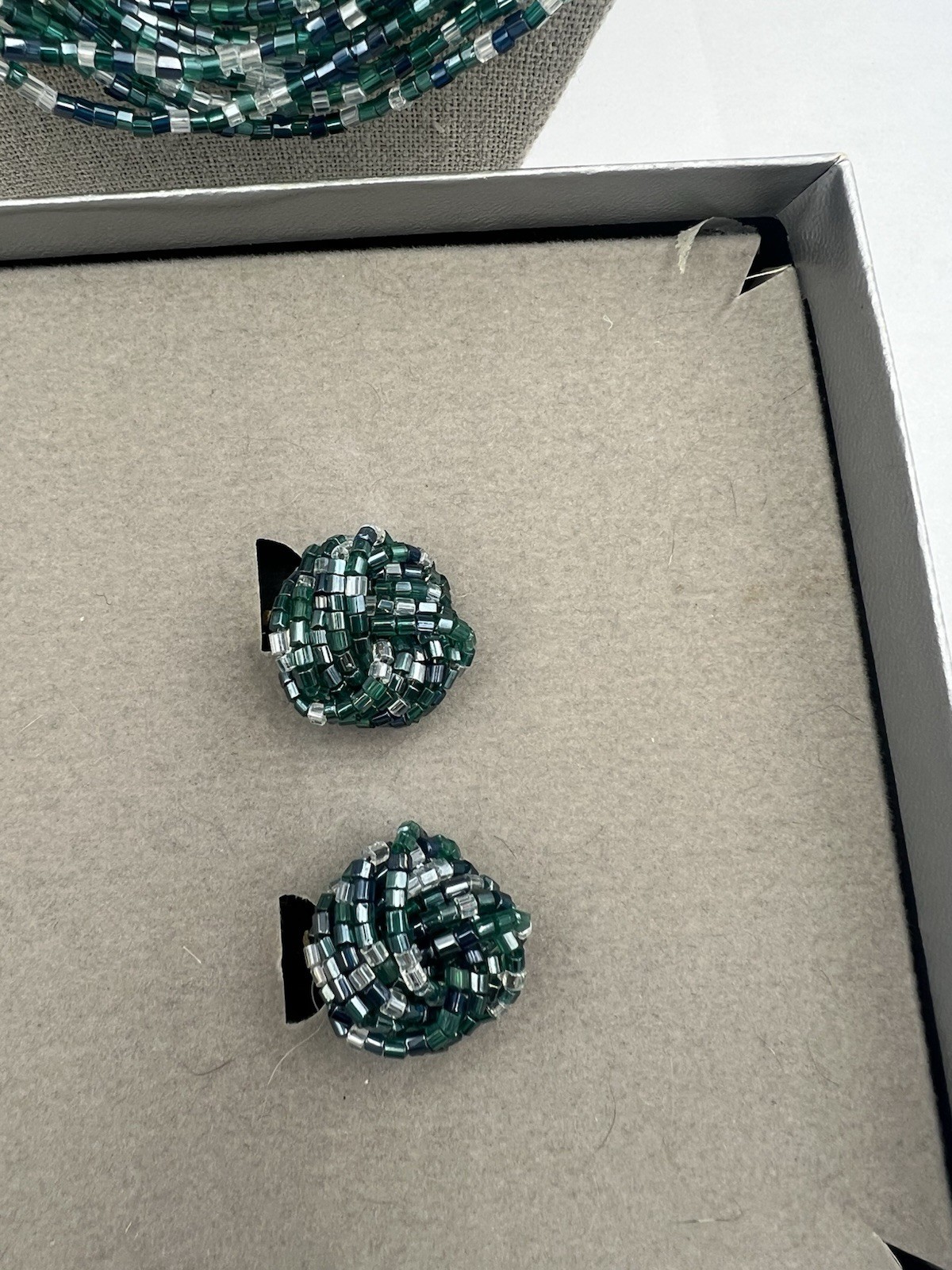 Vintage Czech Designer Emerald Seed Bead Necklace Set