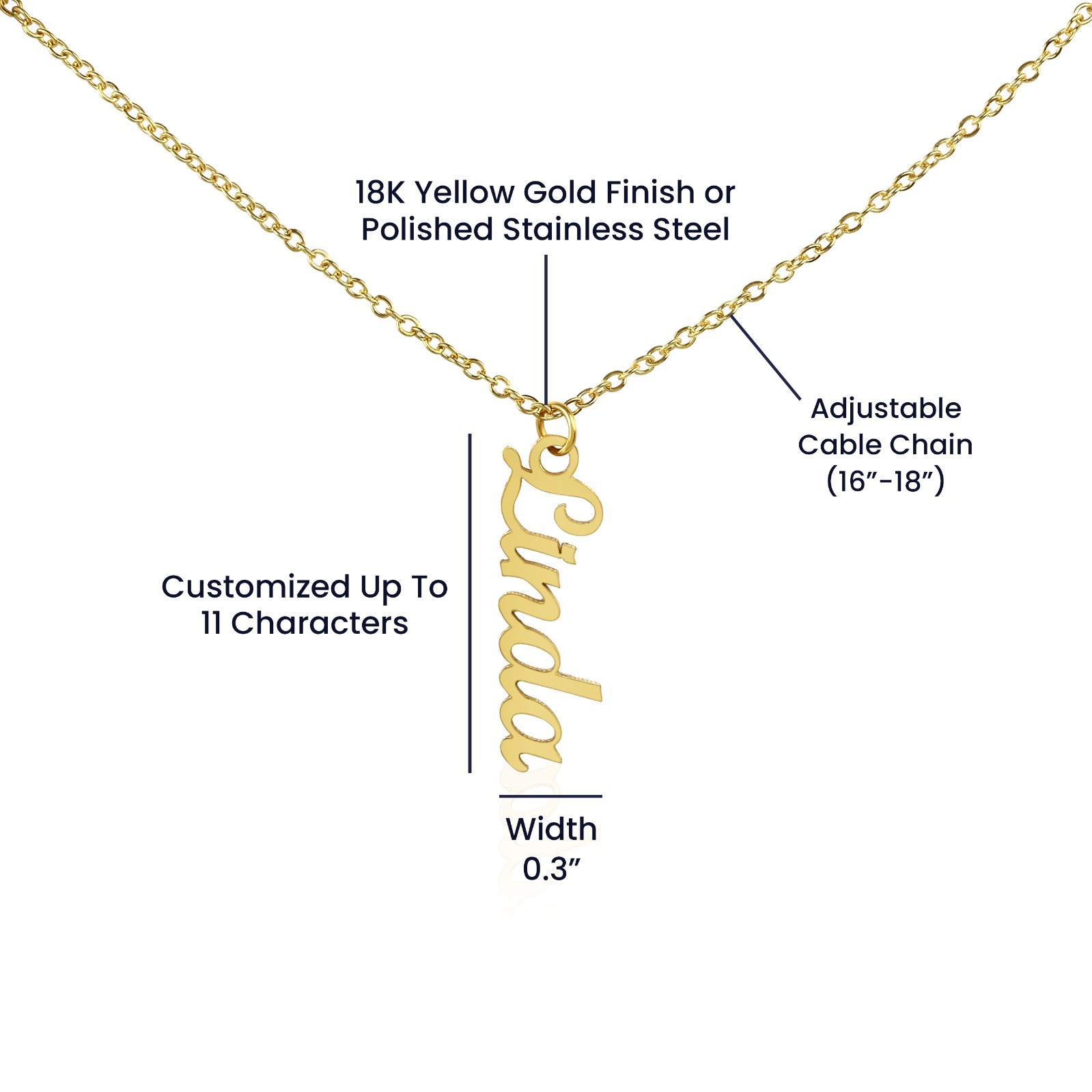 Personalized Vertical Name Necklace Custom Script Pendant Gift Box Silver Gold