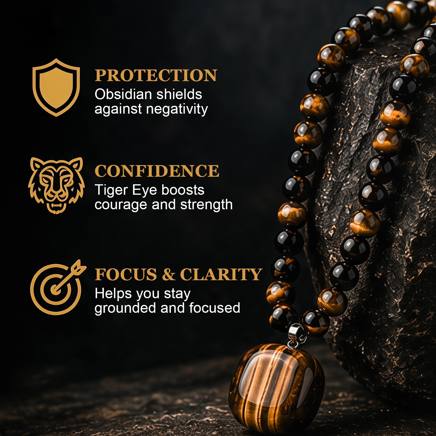 Money Attraction Necklace & Tiger Eye Pendant Healing Crystal Stone Jewelry Gift