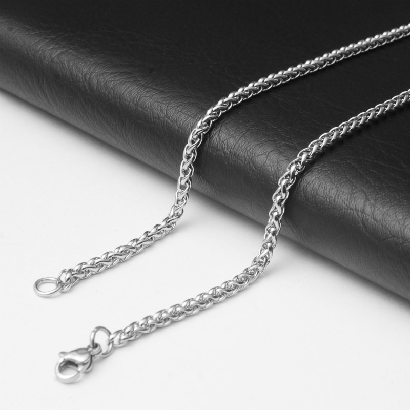 5pcs/lot 2.5/3/4/5/6mm Stainless Steel Wheat Braided Chain Necklace Mens Jewelry