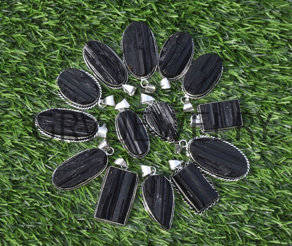 1-500 Pcs Black Tourmaline Pendant Wholesale Lot Bulk: Silver Plated WH-16
