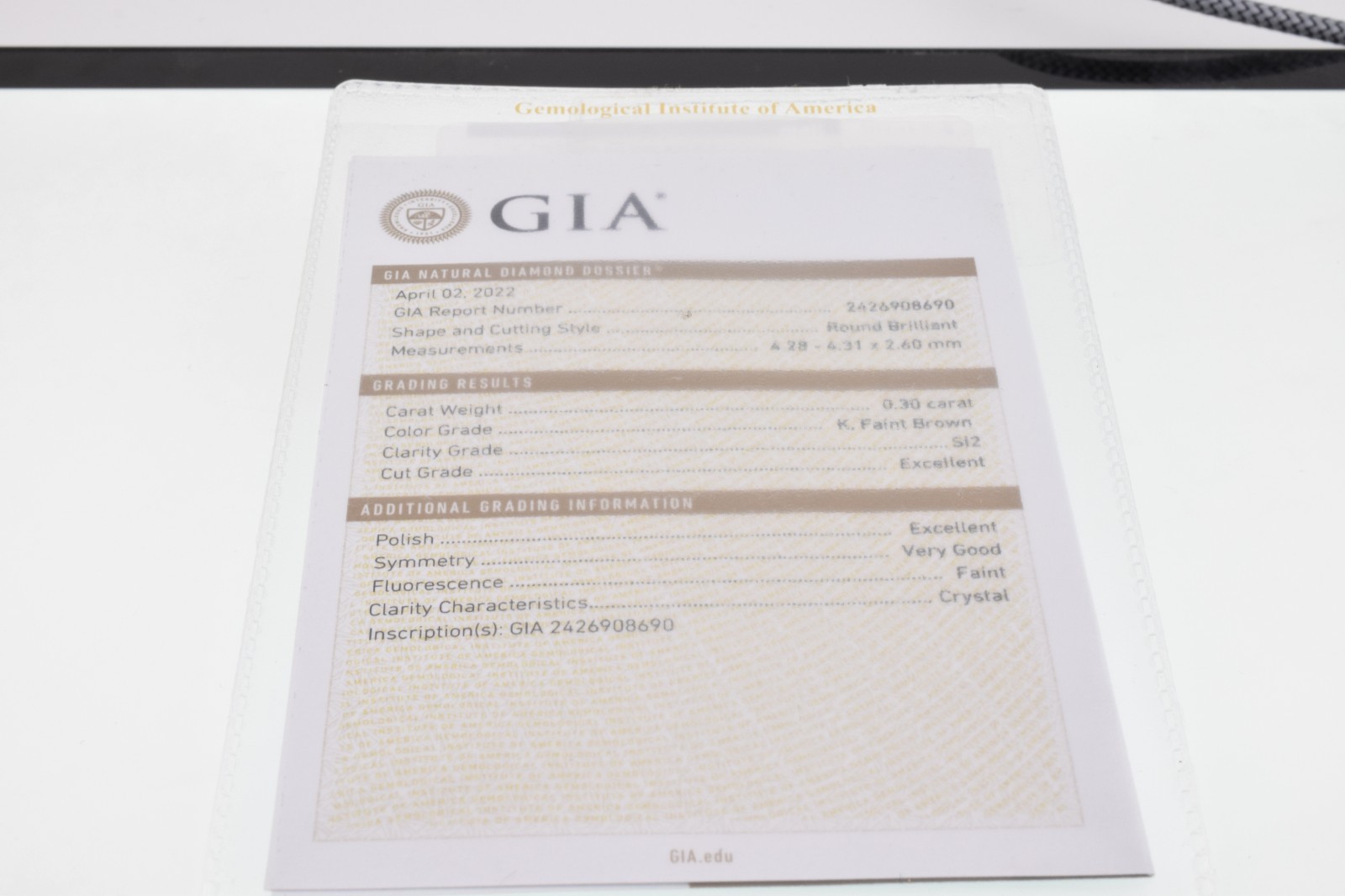 GIA Certified Loose Natural Diamond – Round .30 Carats Si2 K (FB)