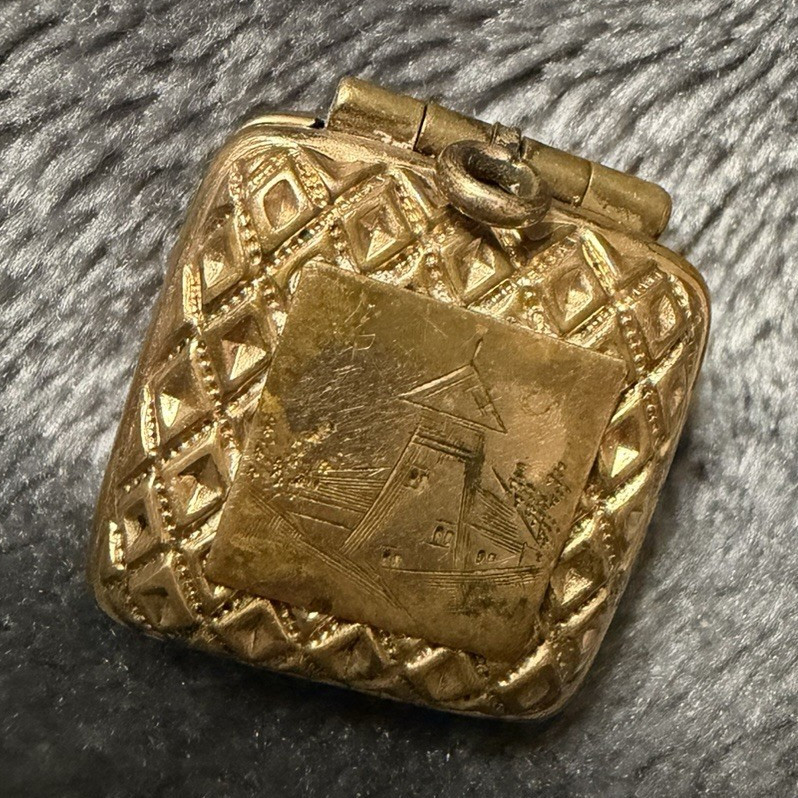 Square Gold filled Metal Photo Locket Pendant Hinged w/ Bail, 2 Photos