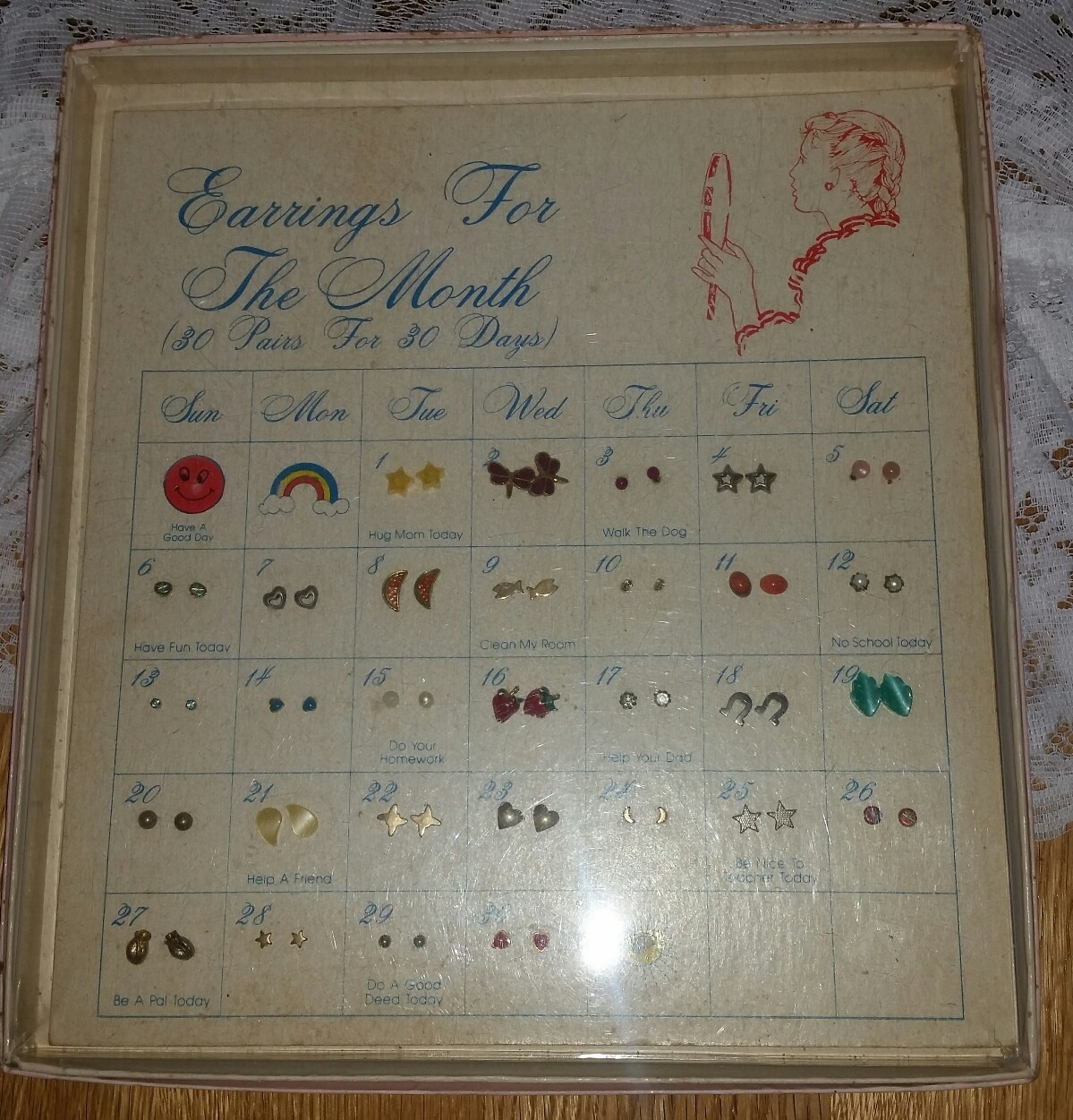 Vintage HARD TO FIND “Earrings For the Month” 30 Days of Pierced Earrings in Box