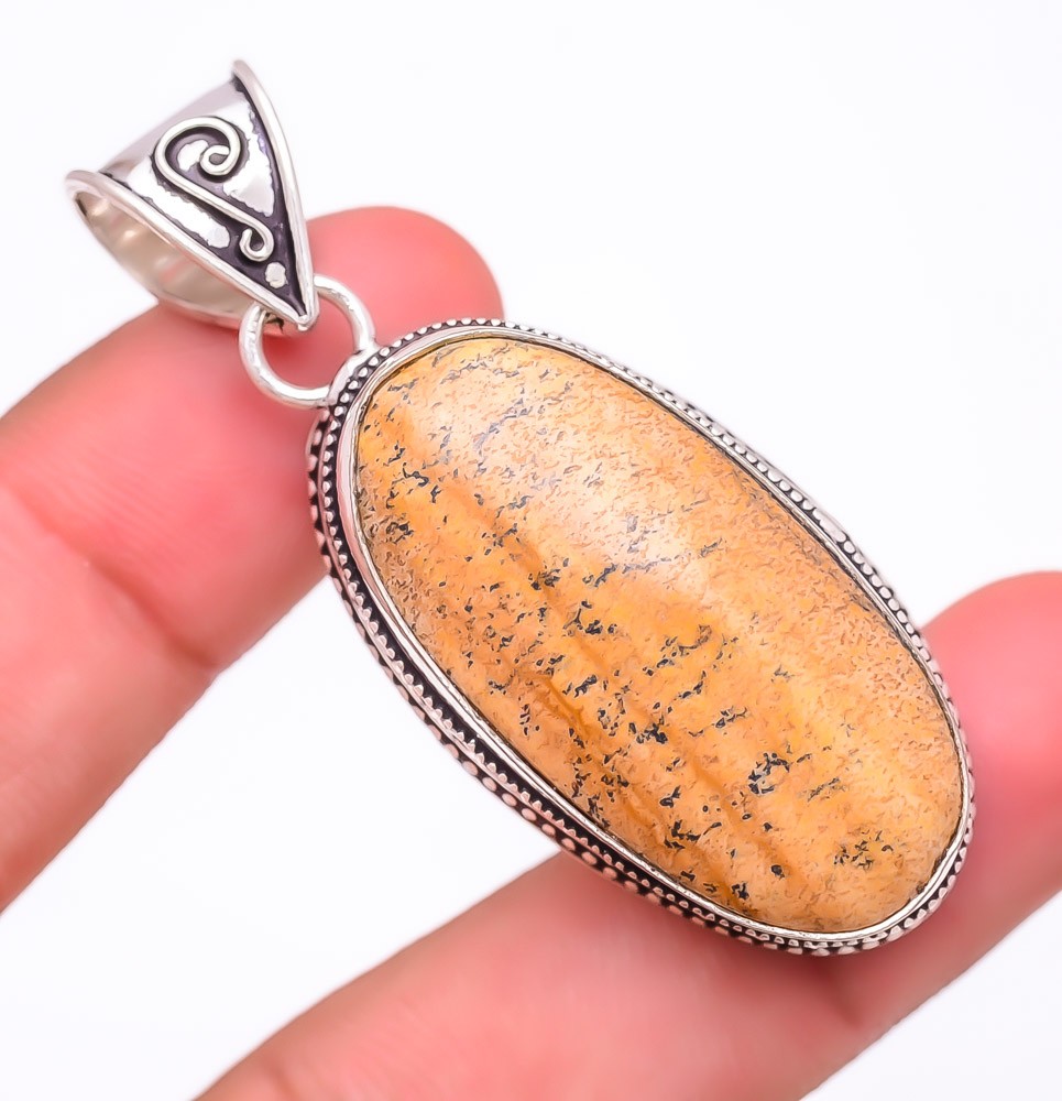 Natural Picture Jasper Gemstone 925 Silver Plated Jewelry Pendant 2.2″ M1532