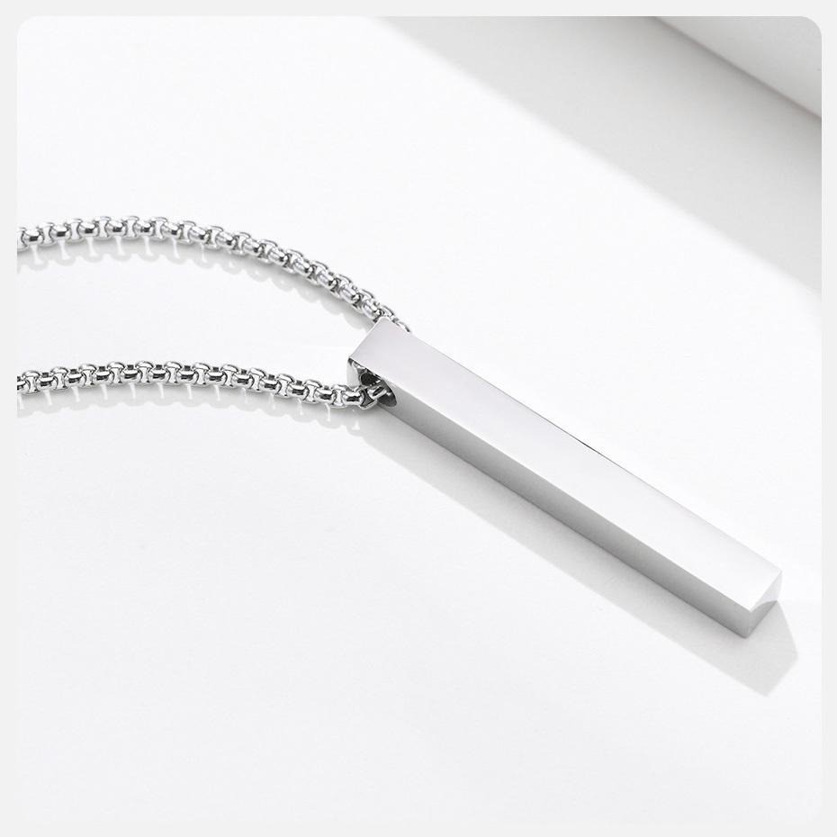 5mm Pillar Bar Necklace Men Women Stainless Steel Minimalist Unisex Pendant