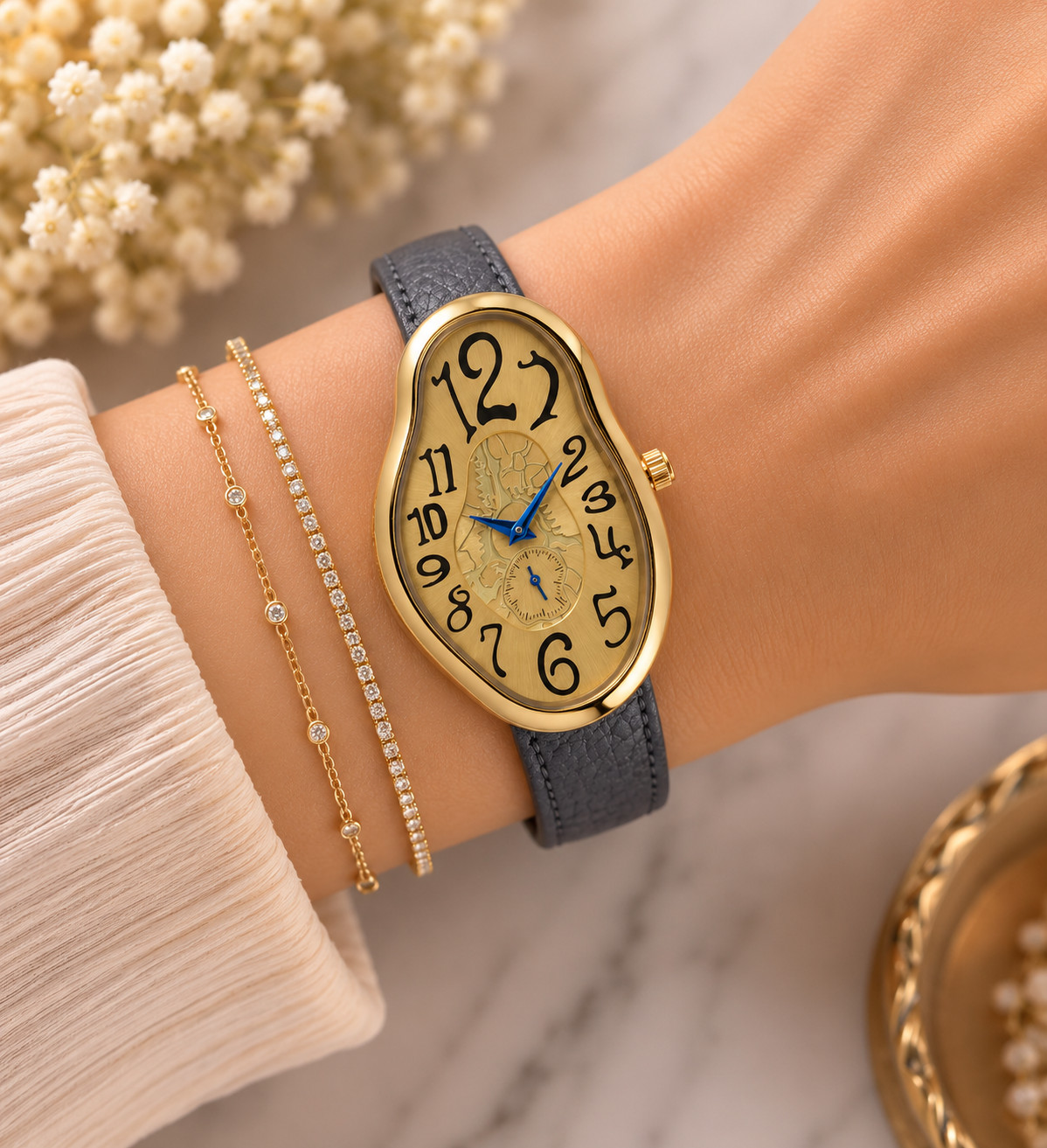 Men’s Abstract Melting Watch Asymmetric Masculine Soft Gifts Watch with Subdial