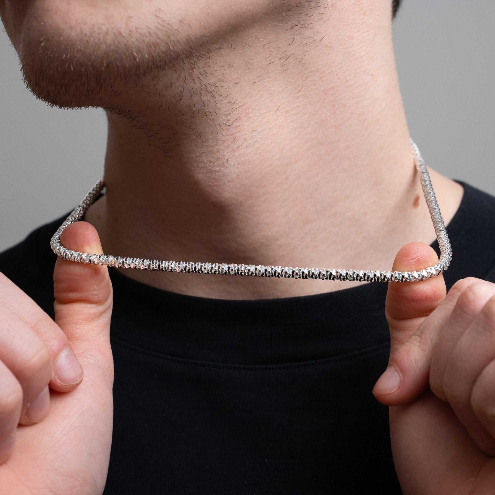 4MM Diamond Cut Sparkle Ice Rock Chain Real 925 Sterling Silver Necklace ITALY