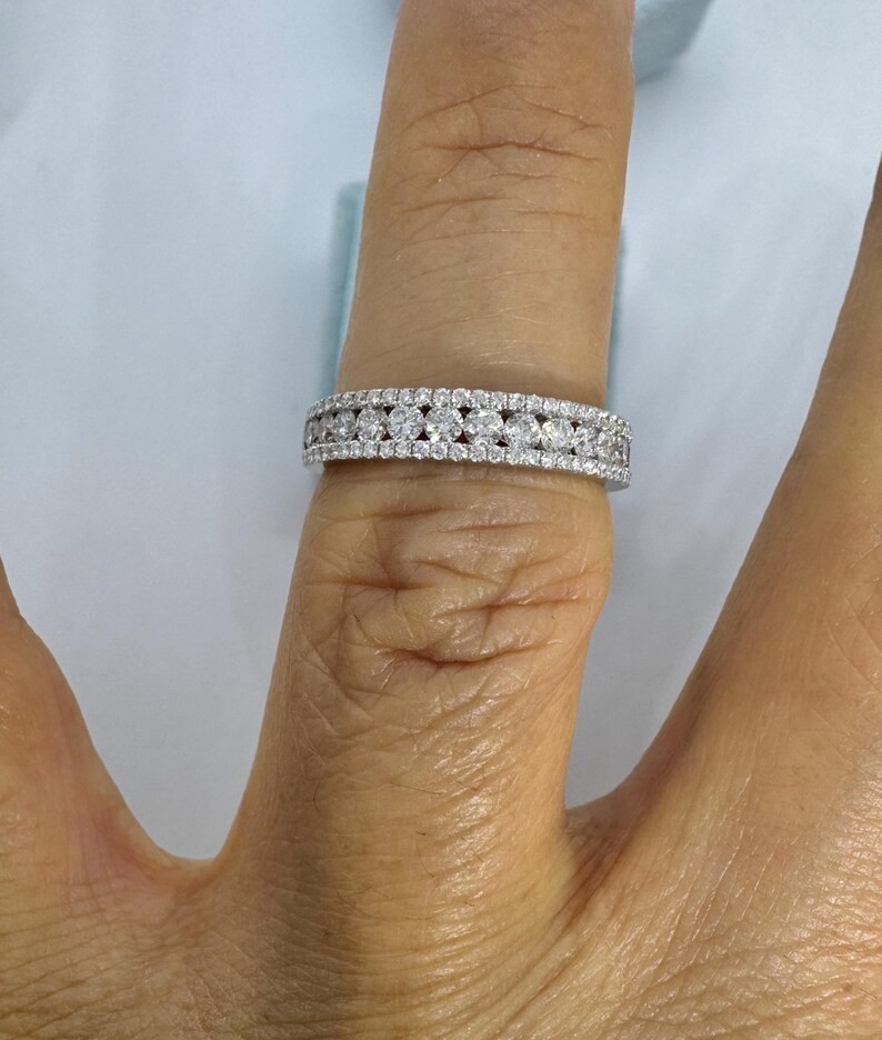 0.77Ct Round Cut Real Moissanite Anniversary Wedding Band 14K White Gold Plated