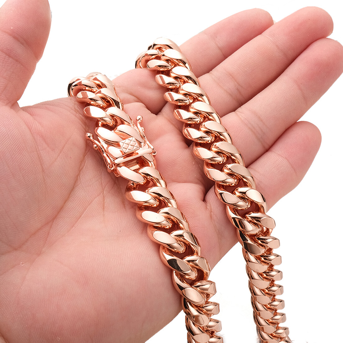 10mm/14mm Women Mens Rose Gold Stainless Steel Miami Cuban Link Chain Necklace