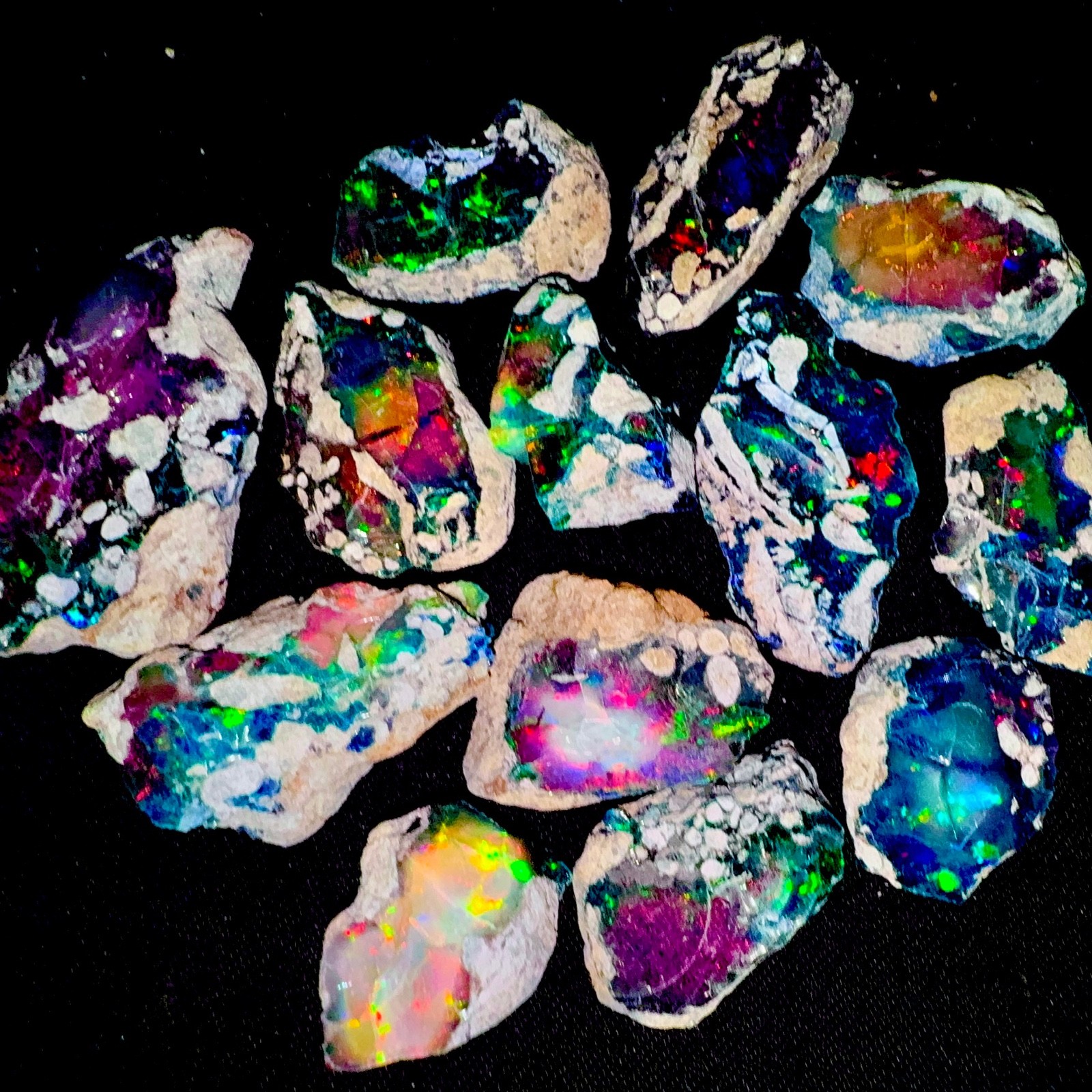 10 PCS Black Opal Rough Natural Ethiopian Raw multifire dry Opals Cutting Grade