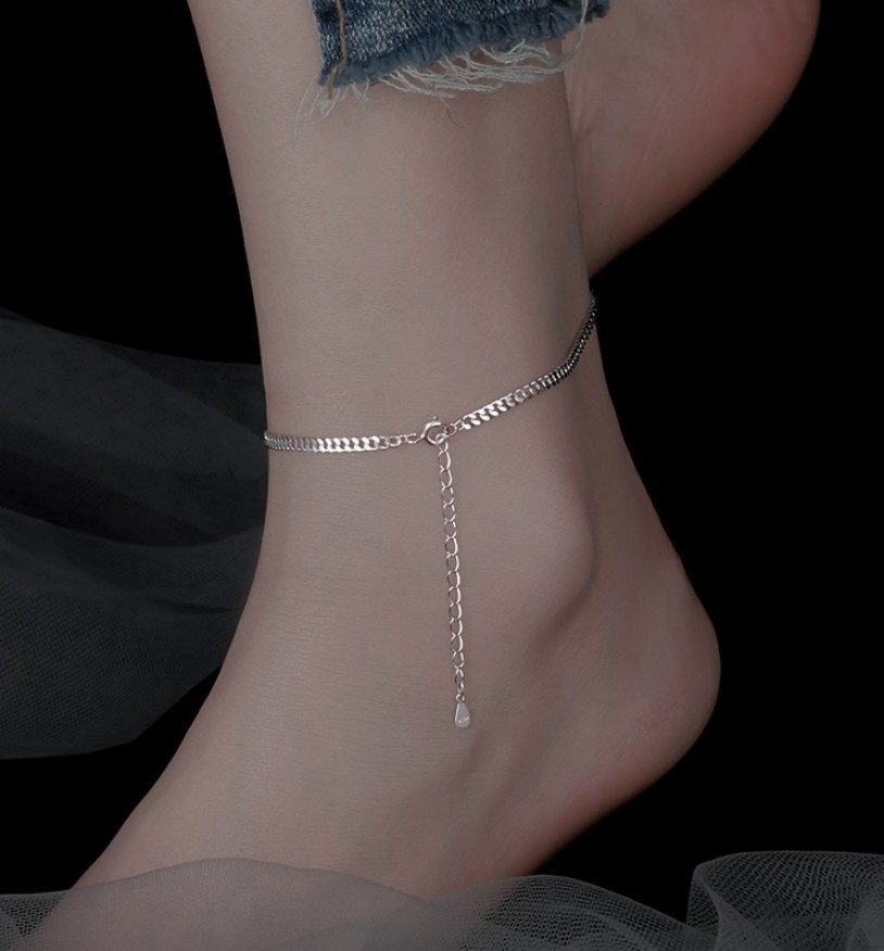Silver Plated Curb Chain Minimalist Bar Pendant Adjustable Alloy Anklets Chain