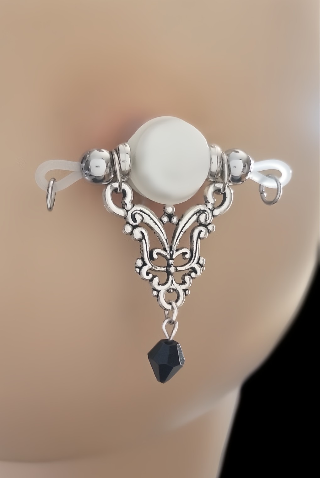 Filigree Fake Barbell – Fake Piercing- None Piercing Nipple Jewelry – b-114