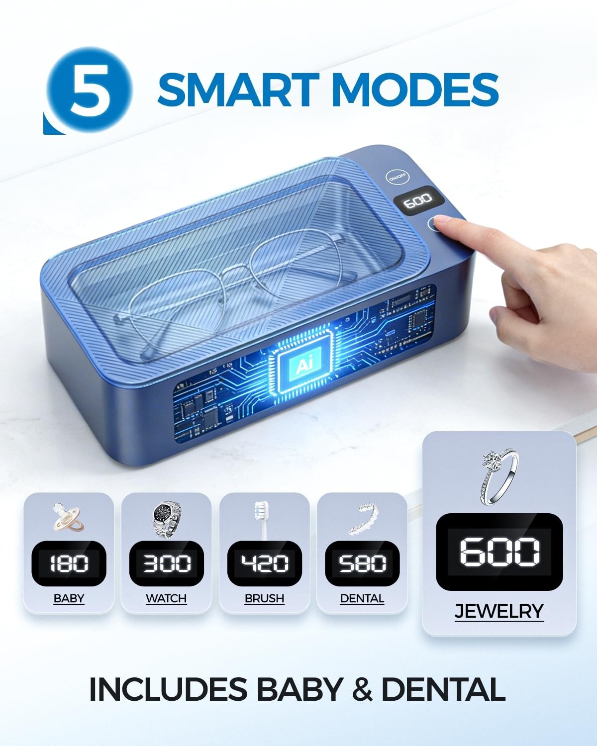 Professional Ultrasonic Jewelry Cleaner 500ml, 50kHz for Jewelry, Eyeglasses, Wa