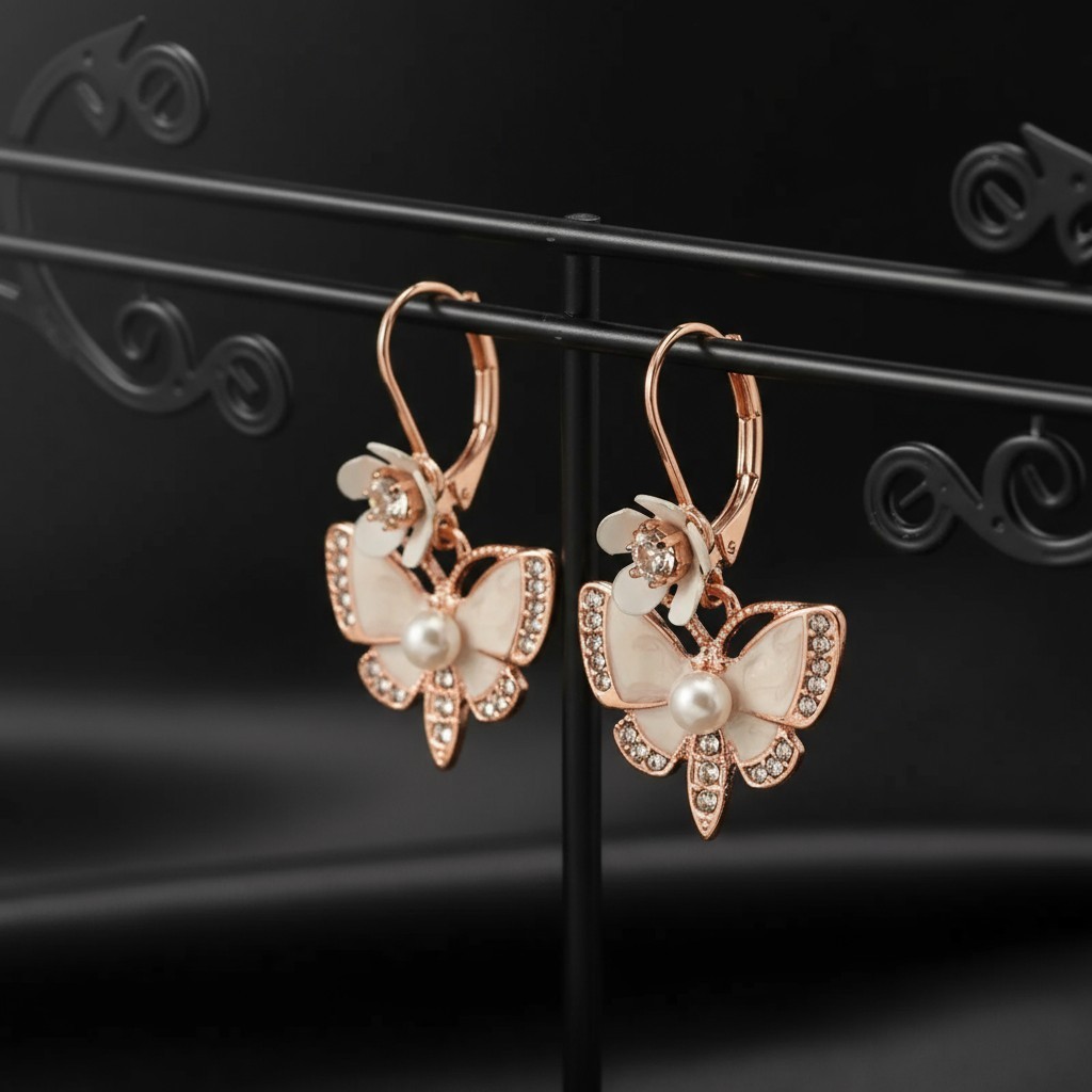 US Seller Betsey Johnson Rose Gold Butterfly Drop Earring