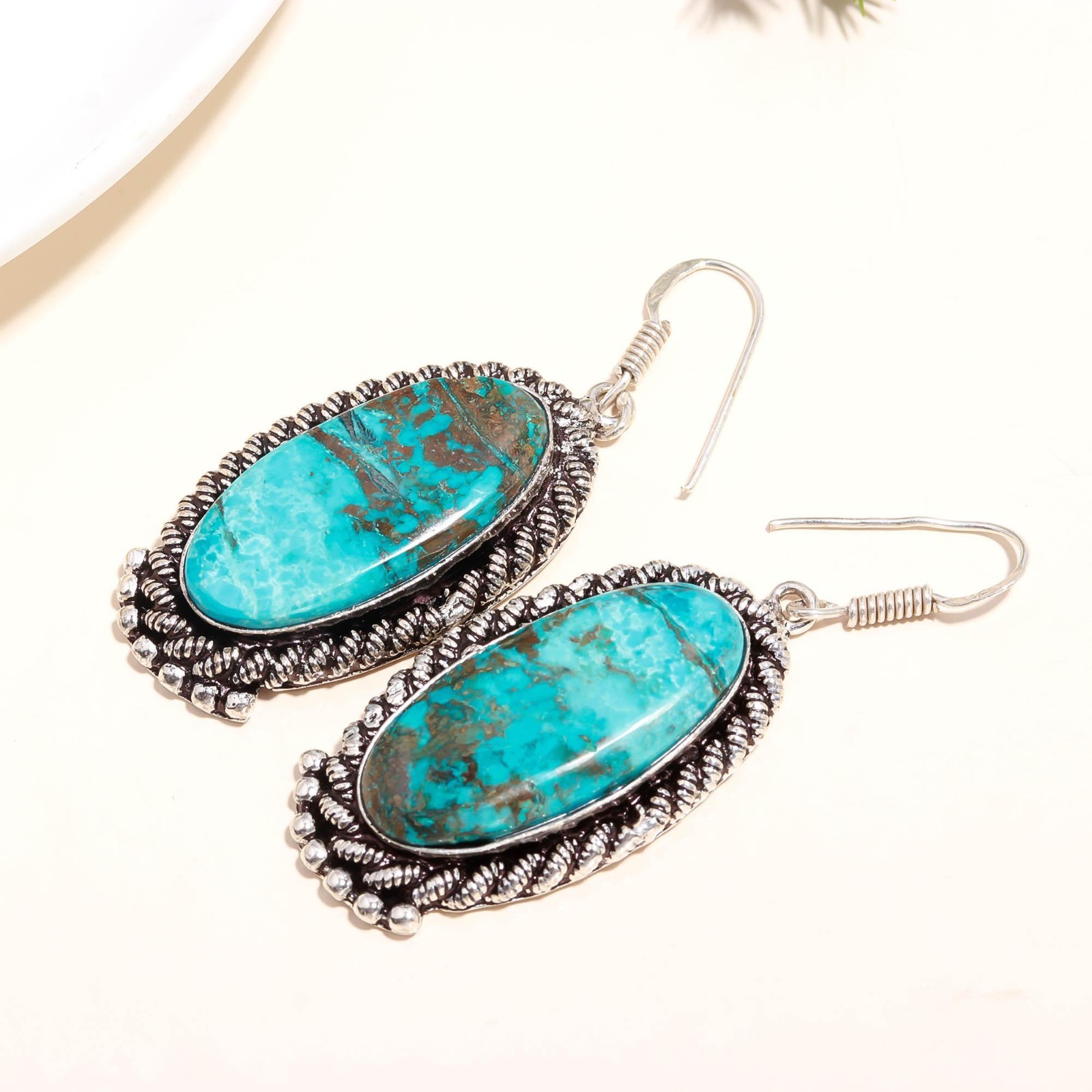 Turquoise Gemstone Jewelry 925 Sterling Silver Handmade Earring Gift For Her
