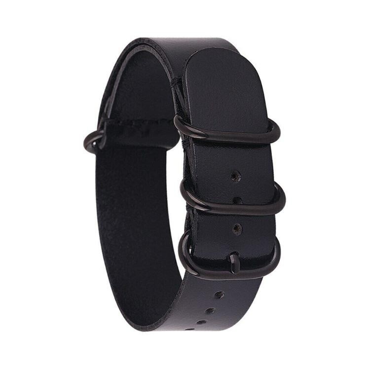 14 16 18 20 22mm 24mm Genuine Leather Black Ring Buckle Vintage Watch Band Strap