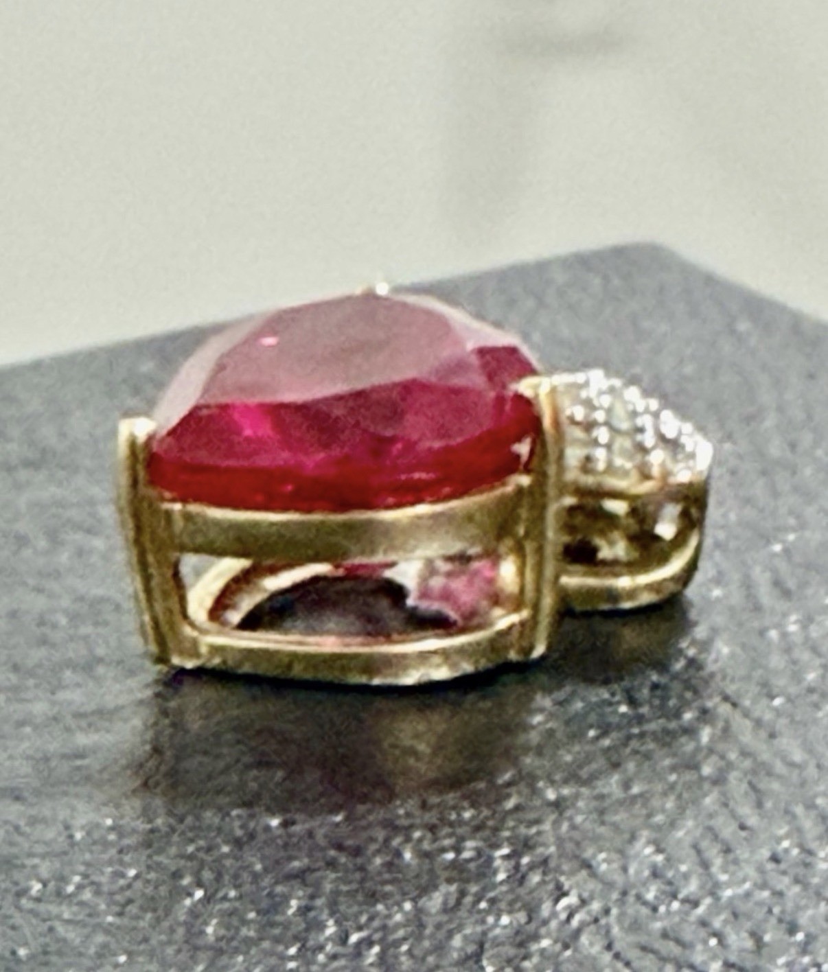 10K Multi Tone Yellow & White Gold Unknown Red Stone Heart Shaped Pendant