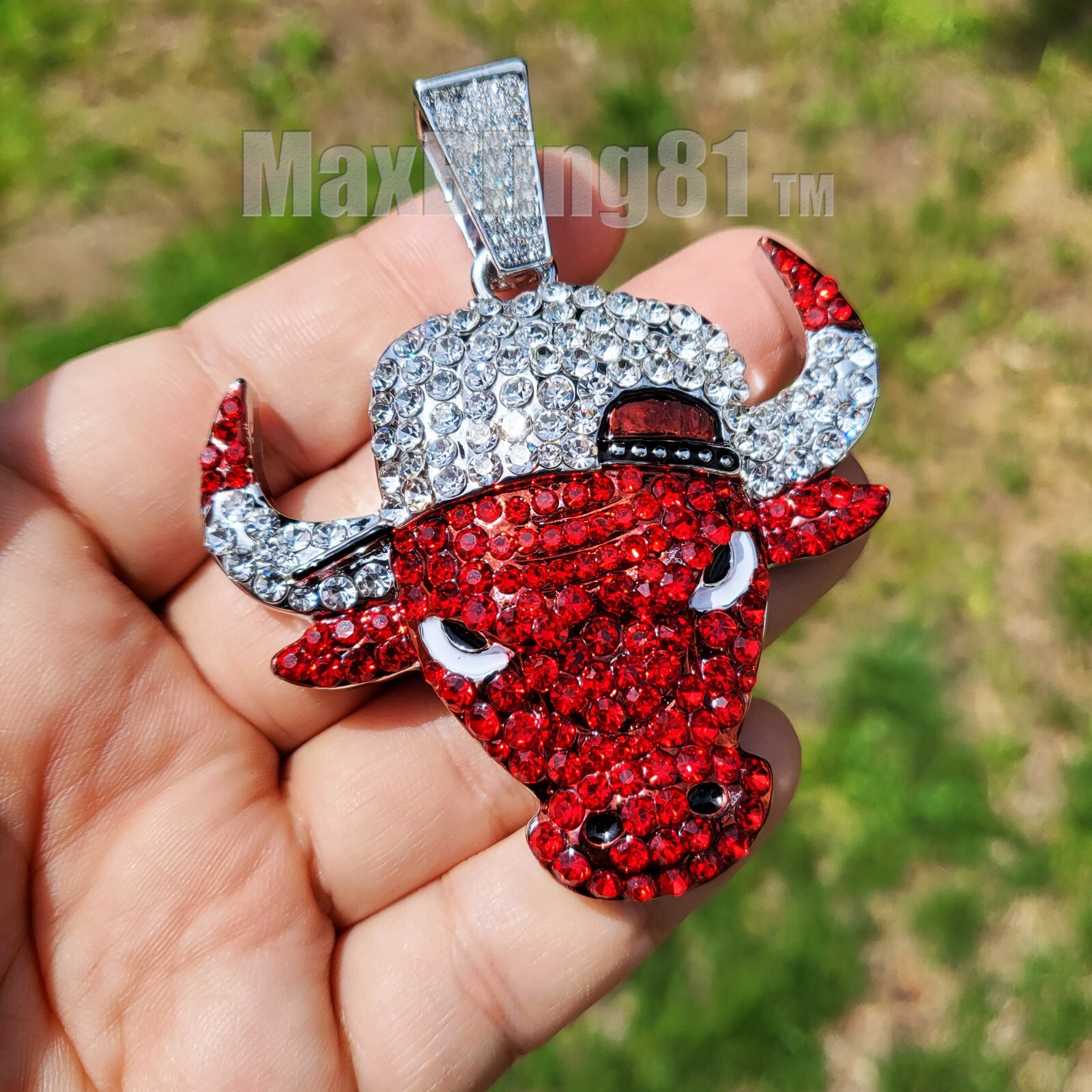Silver Plated Alloy Bull Pendant 16″ 18″ 20″ Iced Cubic Zirconia Chain Necklace
