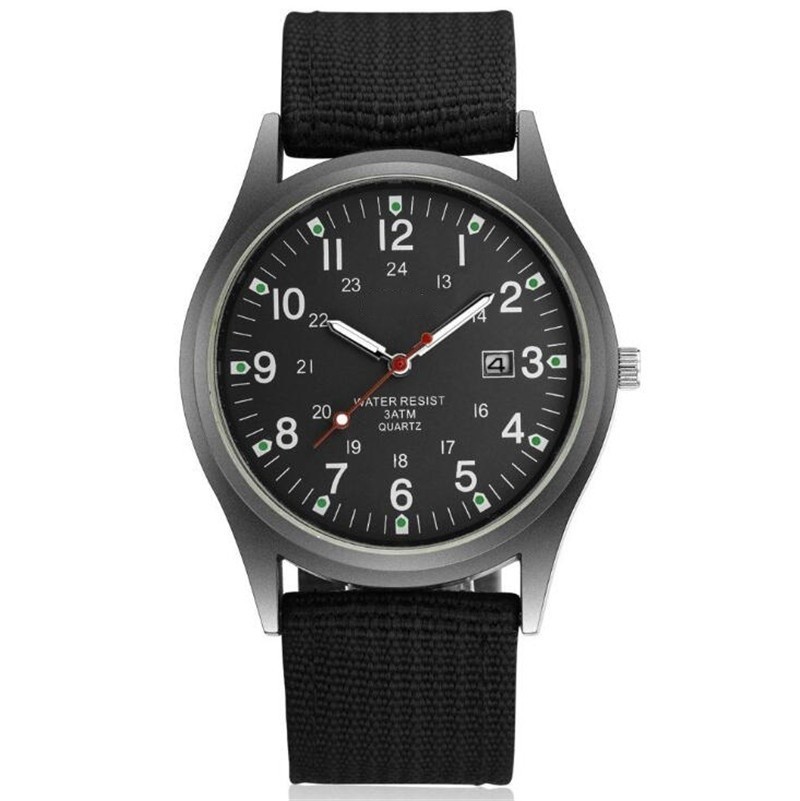 Men’s Military Army Luminous 24 Hours Dial Nylon Strap Date Quartz Wrist Watch