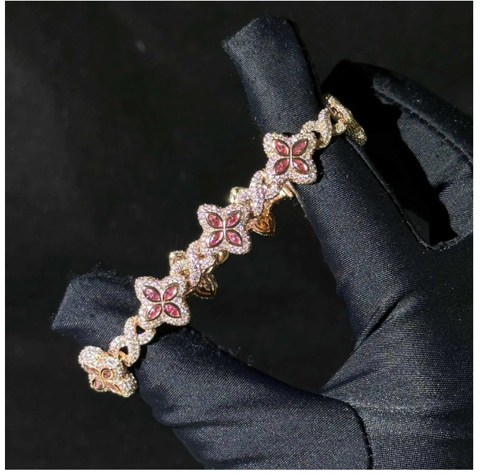 Hip Hop Flower Cuban Vvs Moissanite Iced Out Bracelets