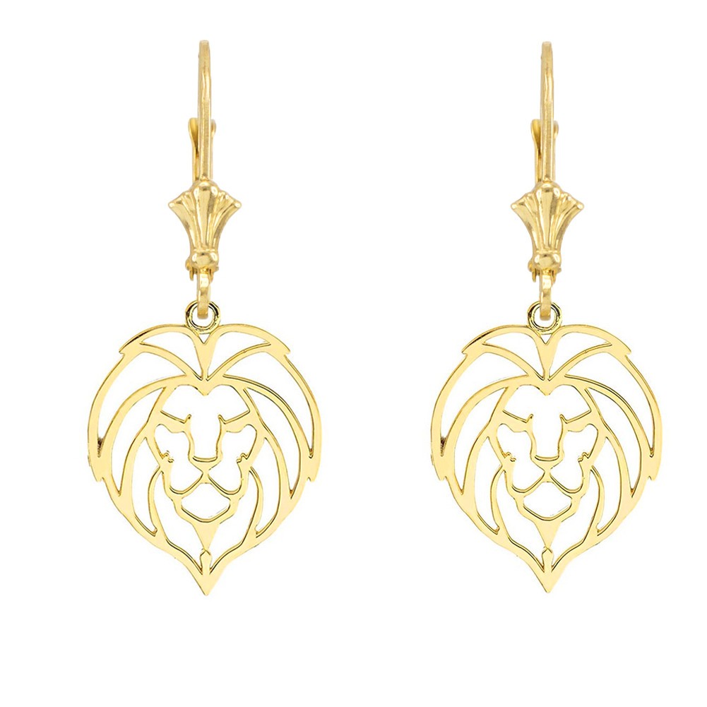 Lion Head Cut Out Leverback Earring (Available in Yellow/Rose/White Gold)