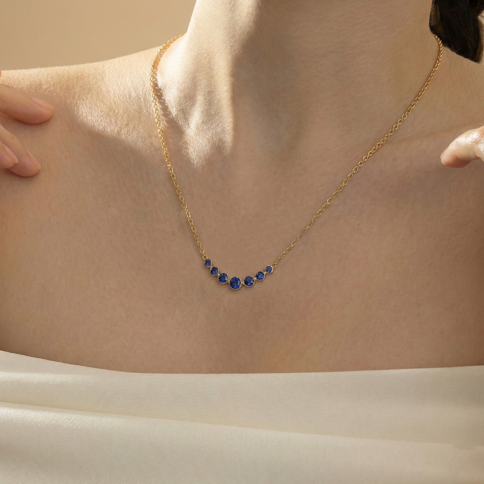 Blue Sapphire Necklace, September Birthstone Gemstone Bar Necklace For Women