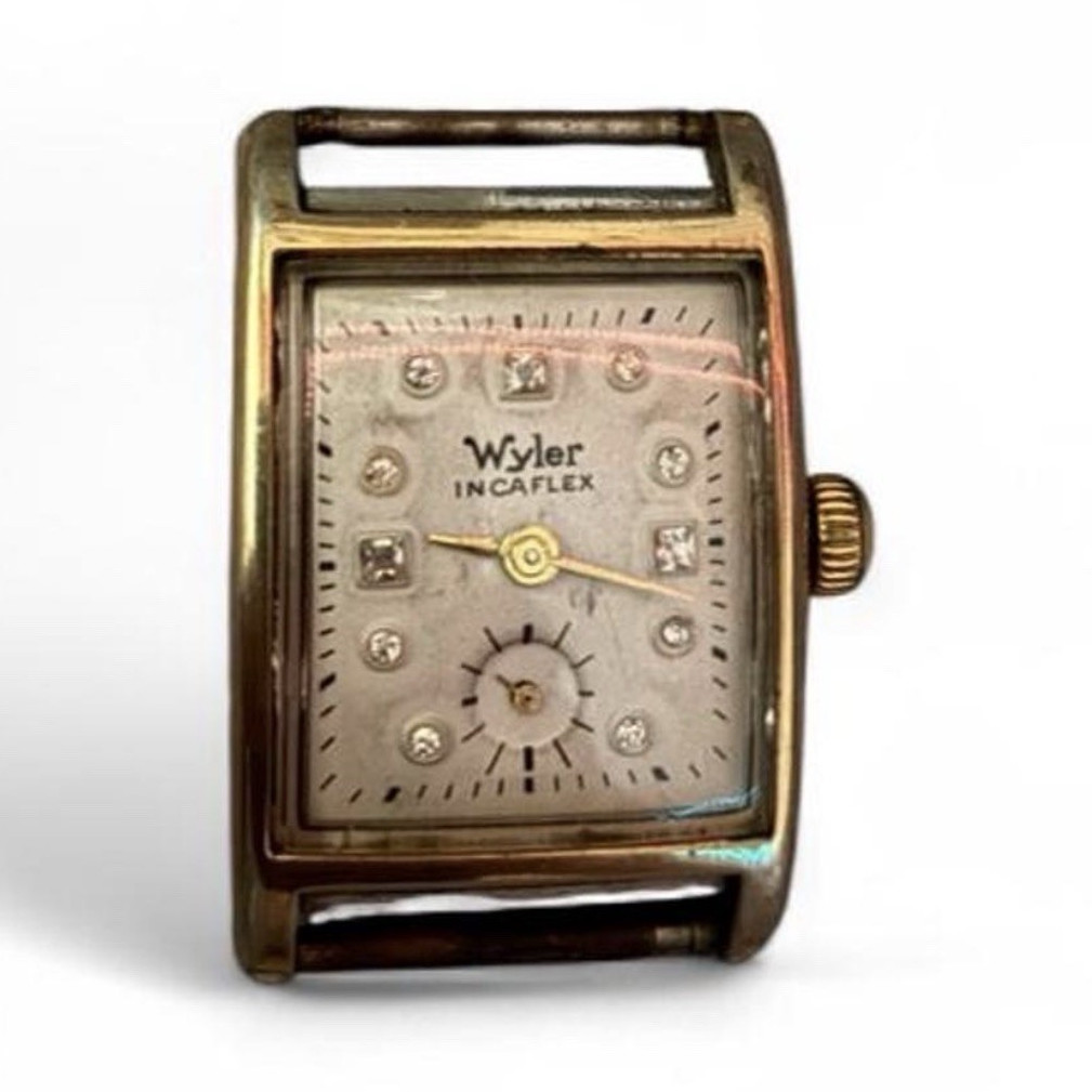 Wyler Incaflex Vintage Manual Mechanical Rectangle Watch Gold Tone Silver Dial