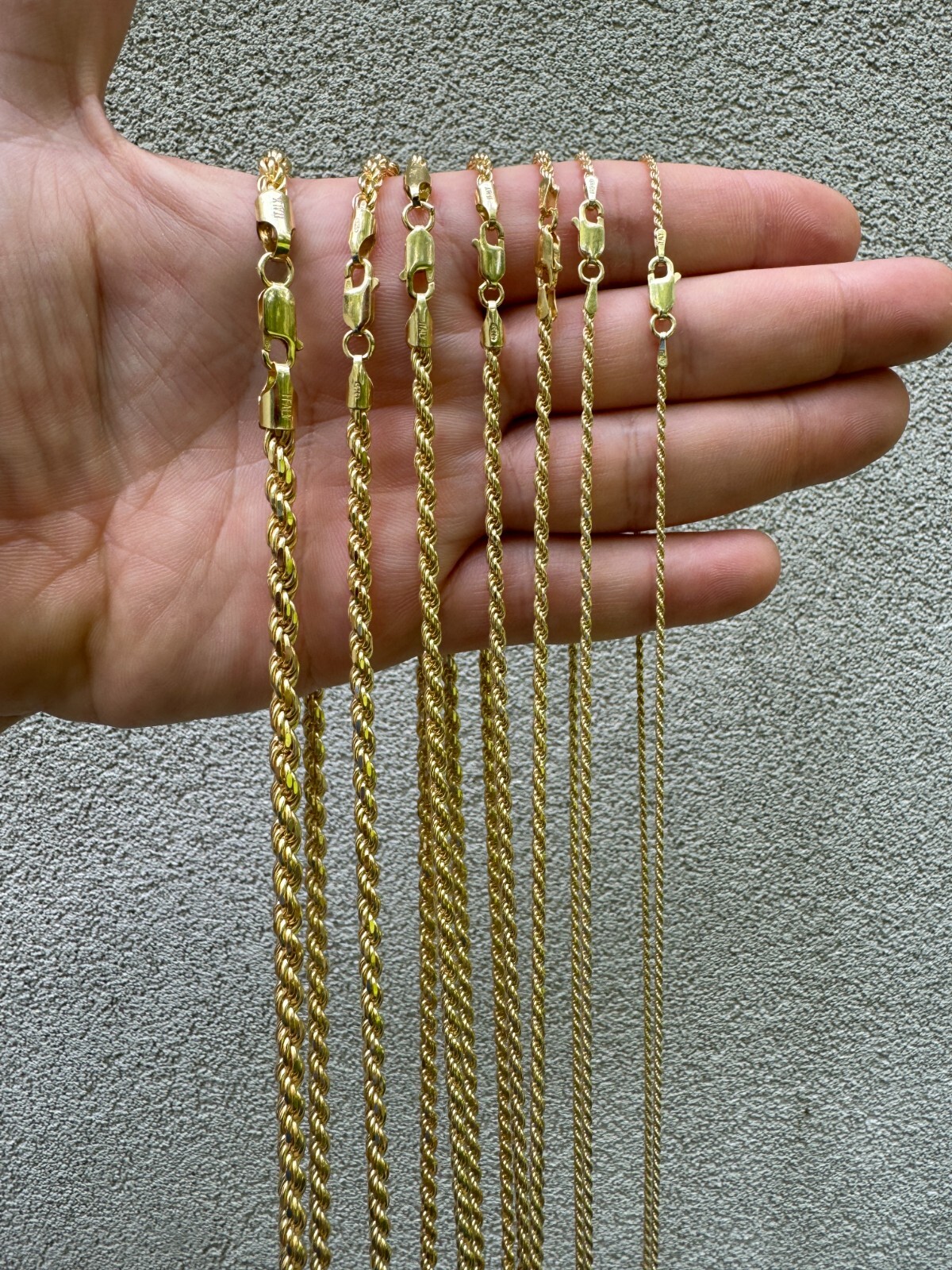 Men’s Women’s Real 14k Gold Plated Solid 925 Sterling Silver Rope Chain 1.5-5mm
