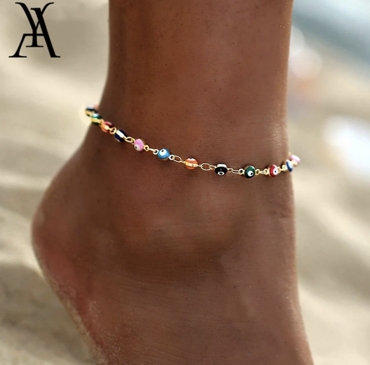 Women’s Fashion Anklet Gold Plated Evil Eye Ankle Bracelet Foot Jewelry 77-2
