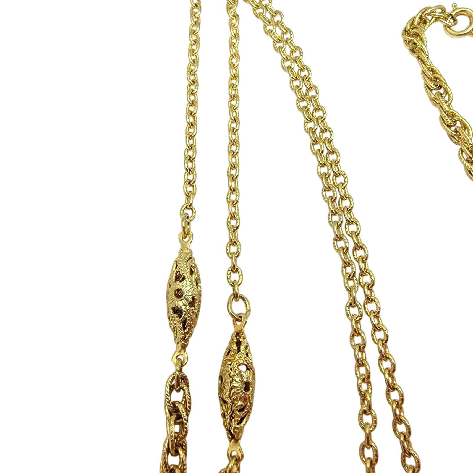 Twisted Rope Chain Single Strand Necklace 53″ Long with Gold Tone Cylinder Beads