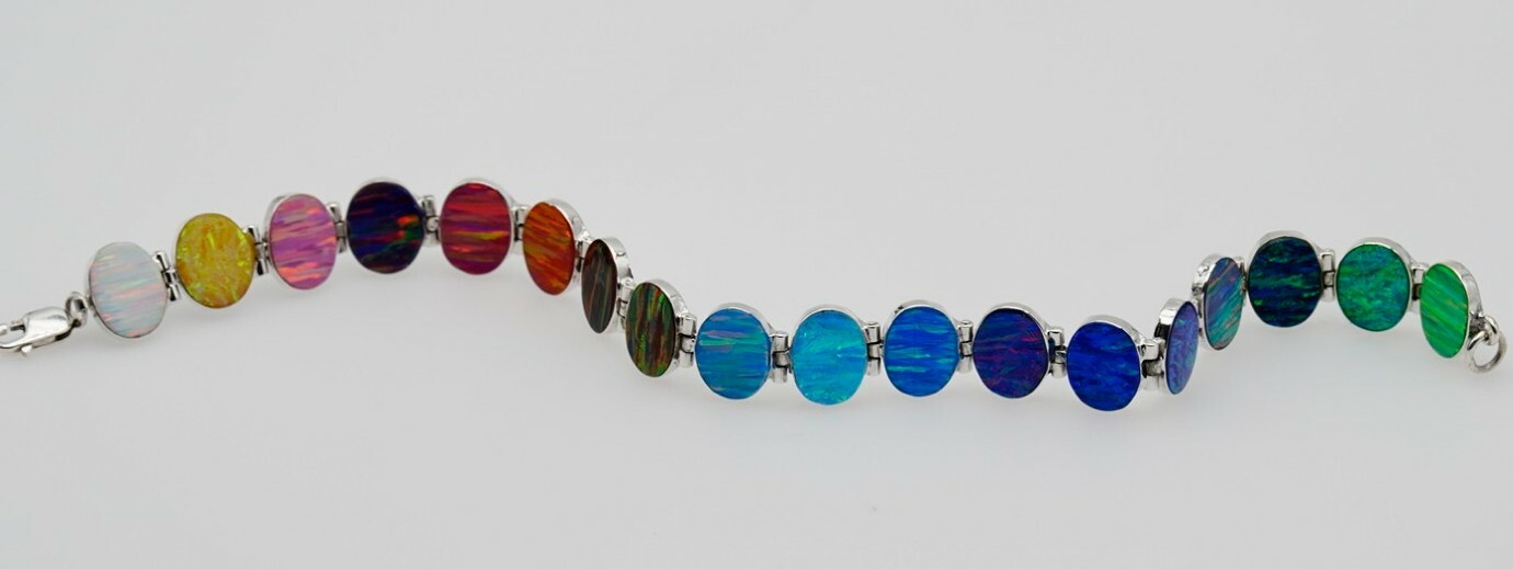 Fire Opal Bracelet Multicolor Ovals 950 Sterling Silver Jewelry Rainbow