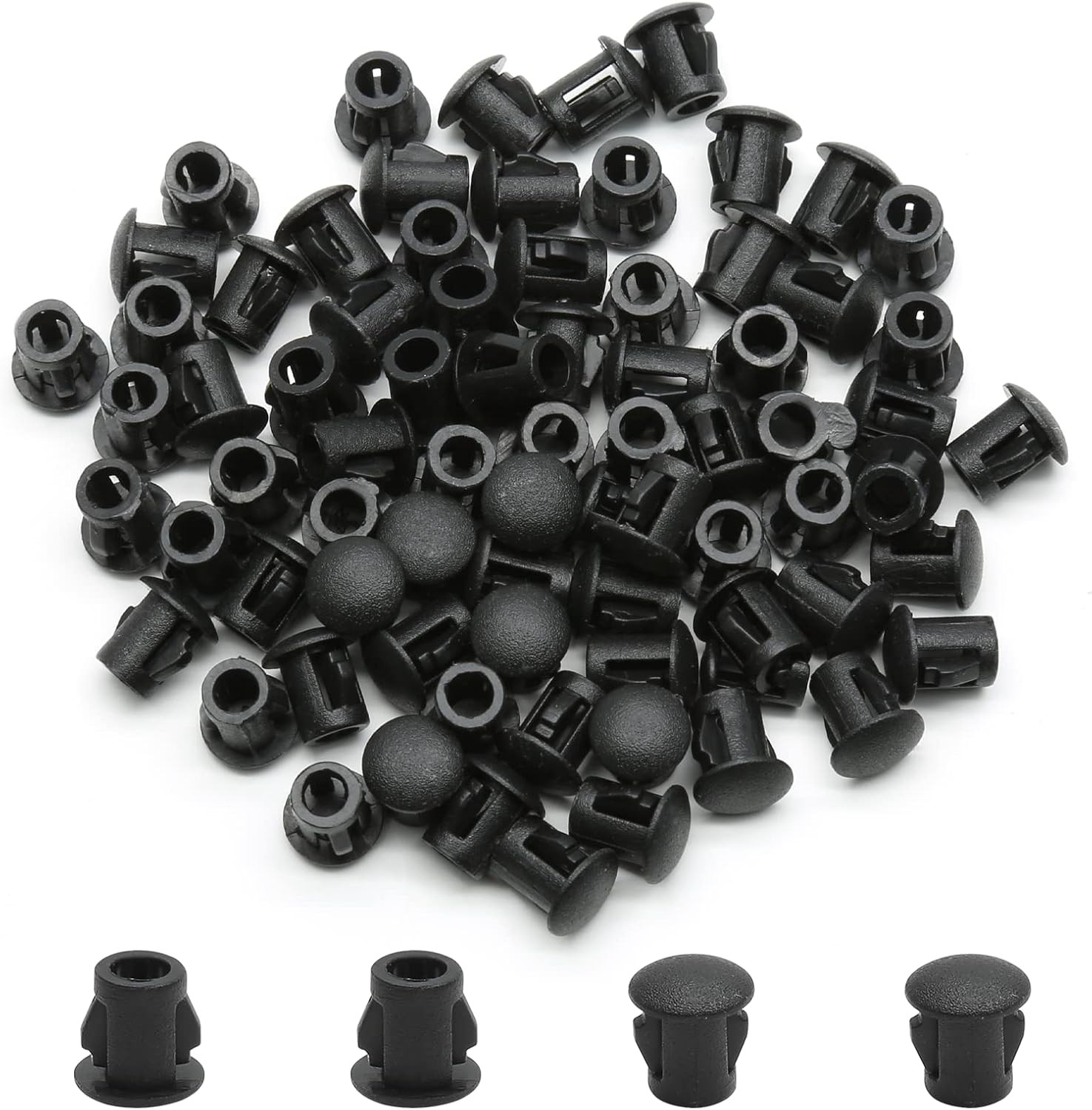30PCS 5mm/3/16 Black Hole Plugs Plastic Flush Type Hole Plugs Snap in Locking Ho