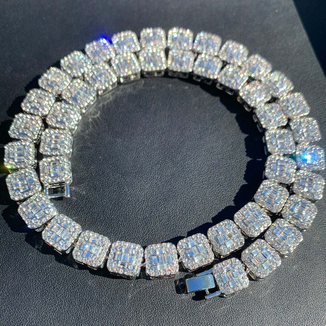 Iced Silver Plated Alloy 8.5″ Bracelet 16″ 18″ 20″ Cubic Zirconia Chain Necklace