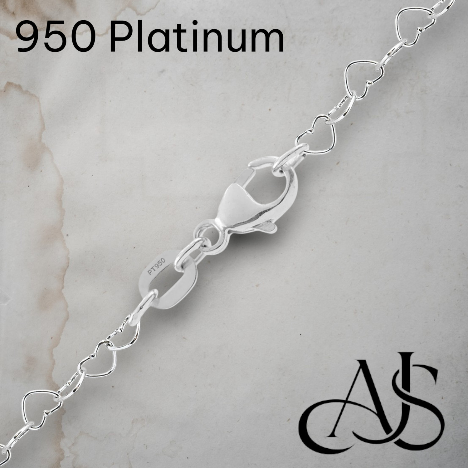 950 Platinum Heart Cable Links Chain Necklace 2.9mm