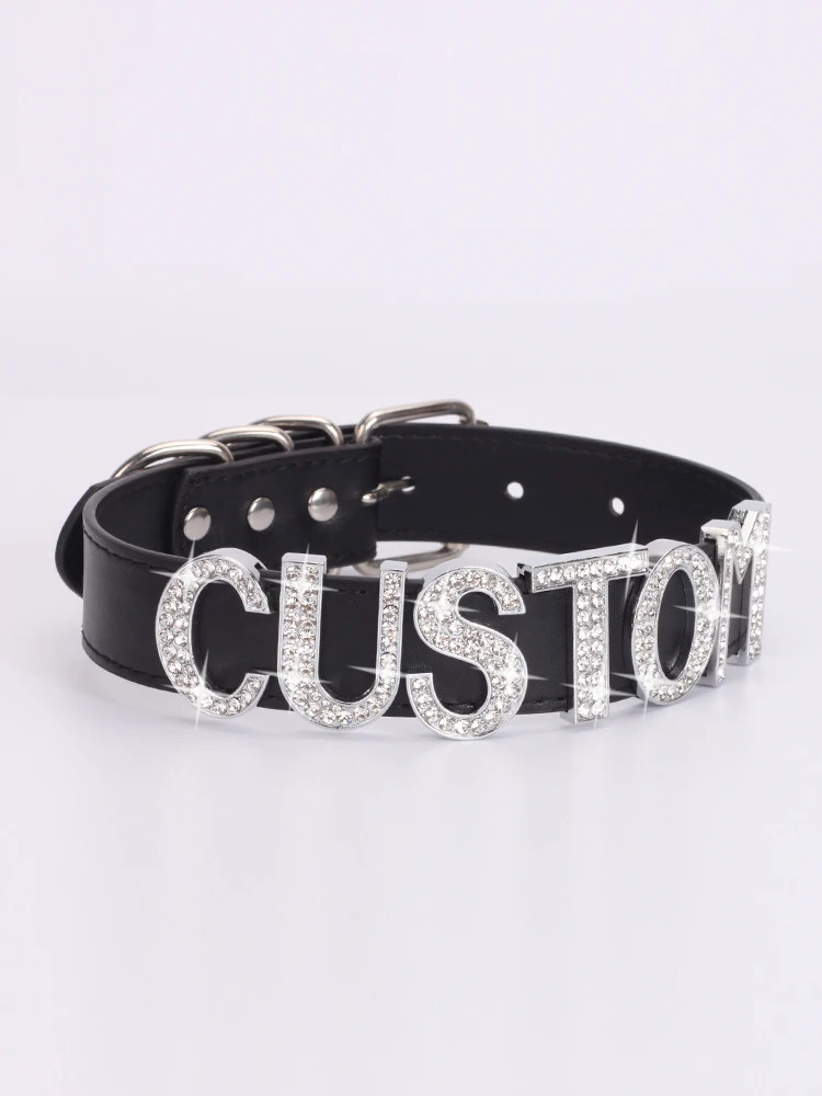 Custom Letters Necklaces 30mm Width Women Collar Choker Necklaces PU Leather H5