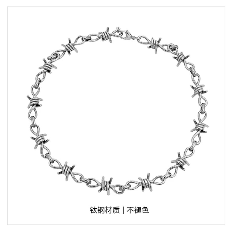 titanium steel Thorns Necklaces Hip-hop Gothic Punk Style Barbed Chain Collar C