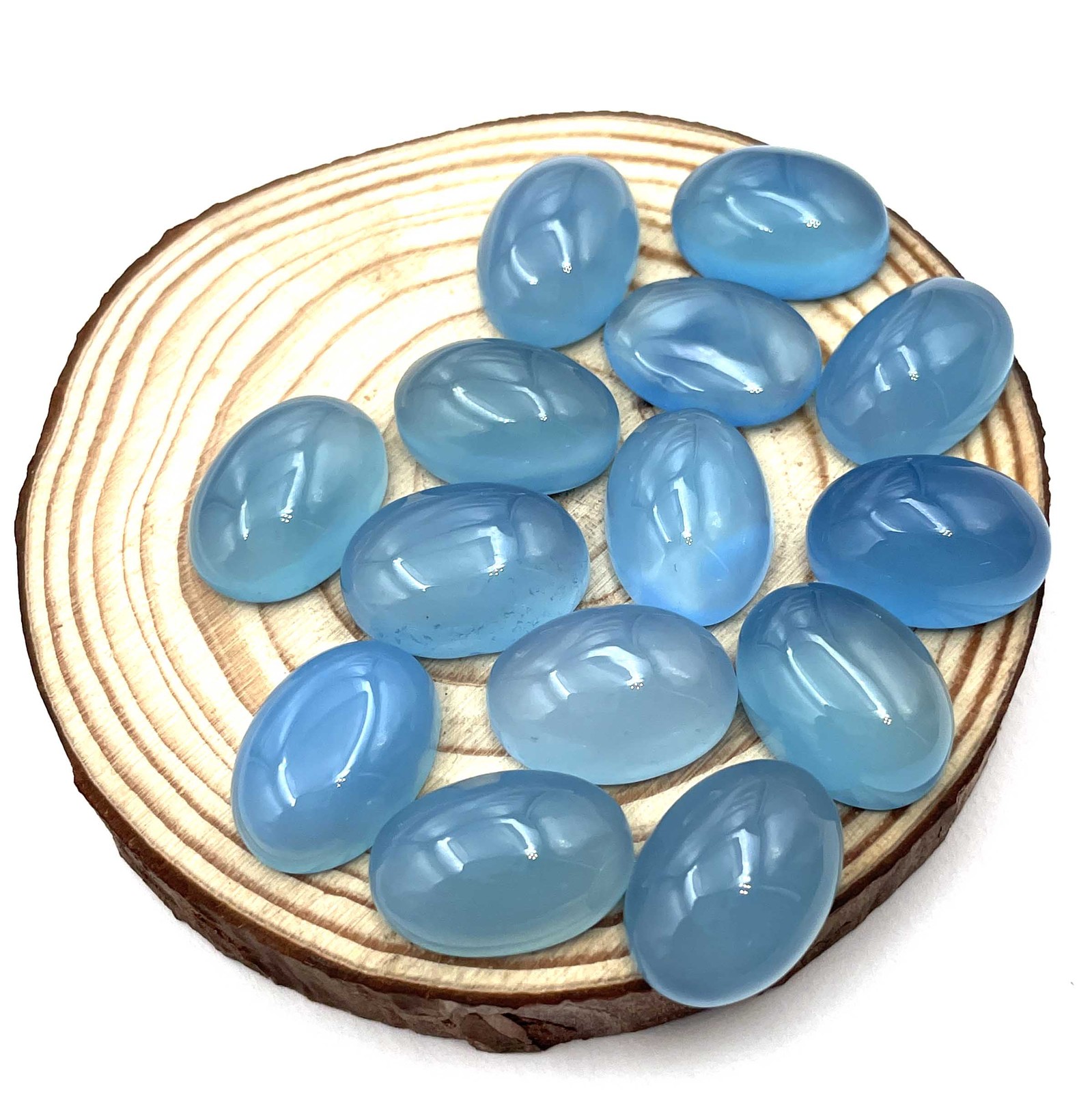 Natural Blue Chalcedony Oval Cabochon Loose Gemstone Lot 9 Pcs 13*18 MM 110 CT