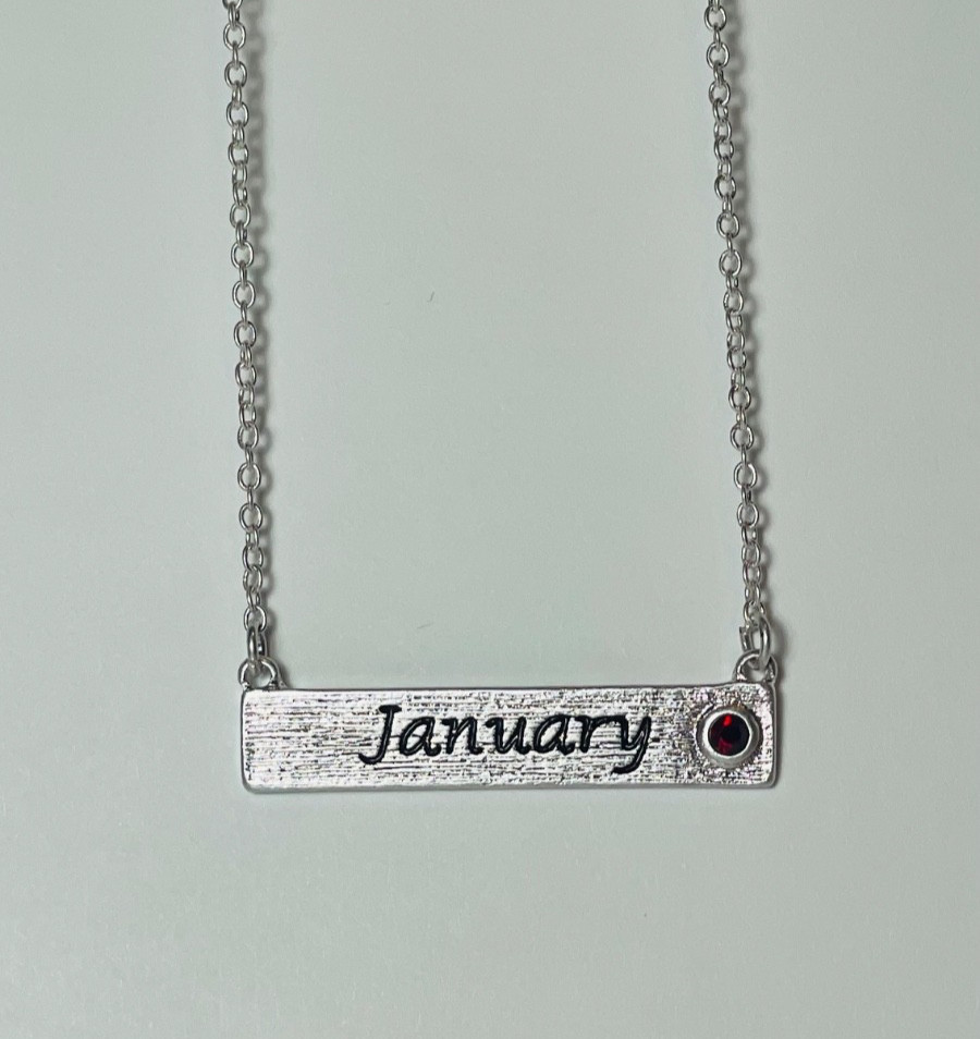 Personalized January Birthstone Necklace Bar Pendant Dainty Silver Plated