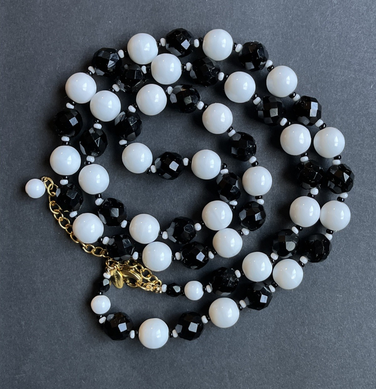 Joan Rivers Czech Republic Black White Glass Bead Necklace 34” Long
