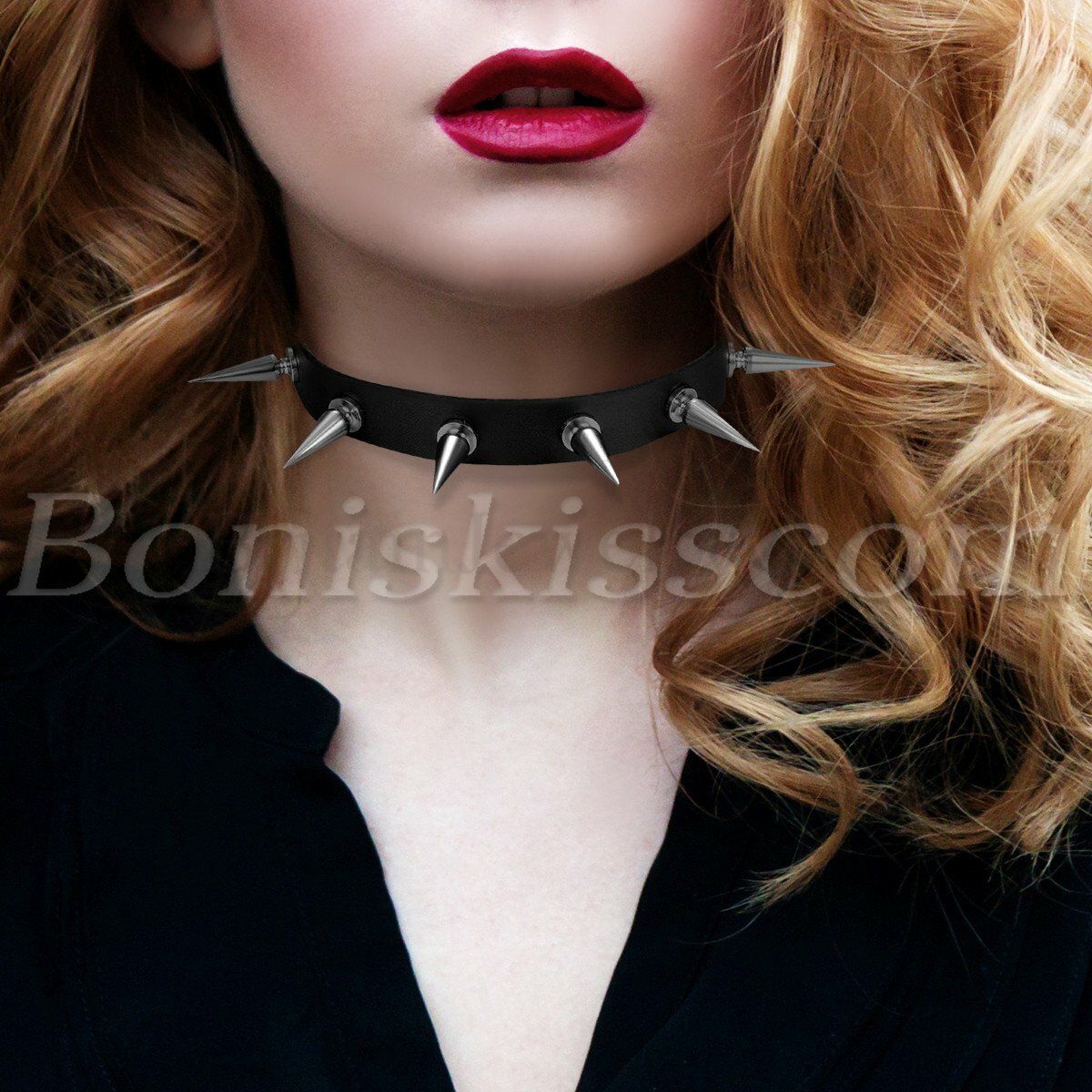Mens Womens Gothic Punk Black Leather Spike Rivet Choker Necklace Studded Collar