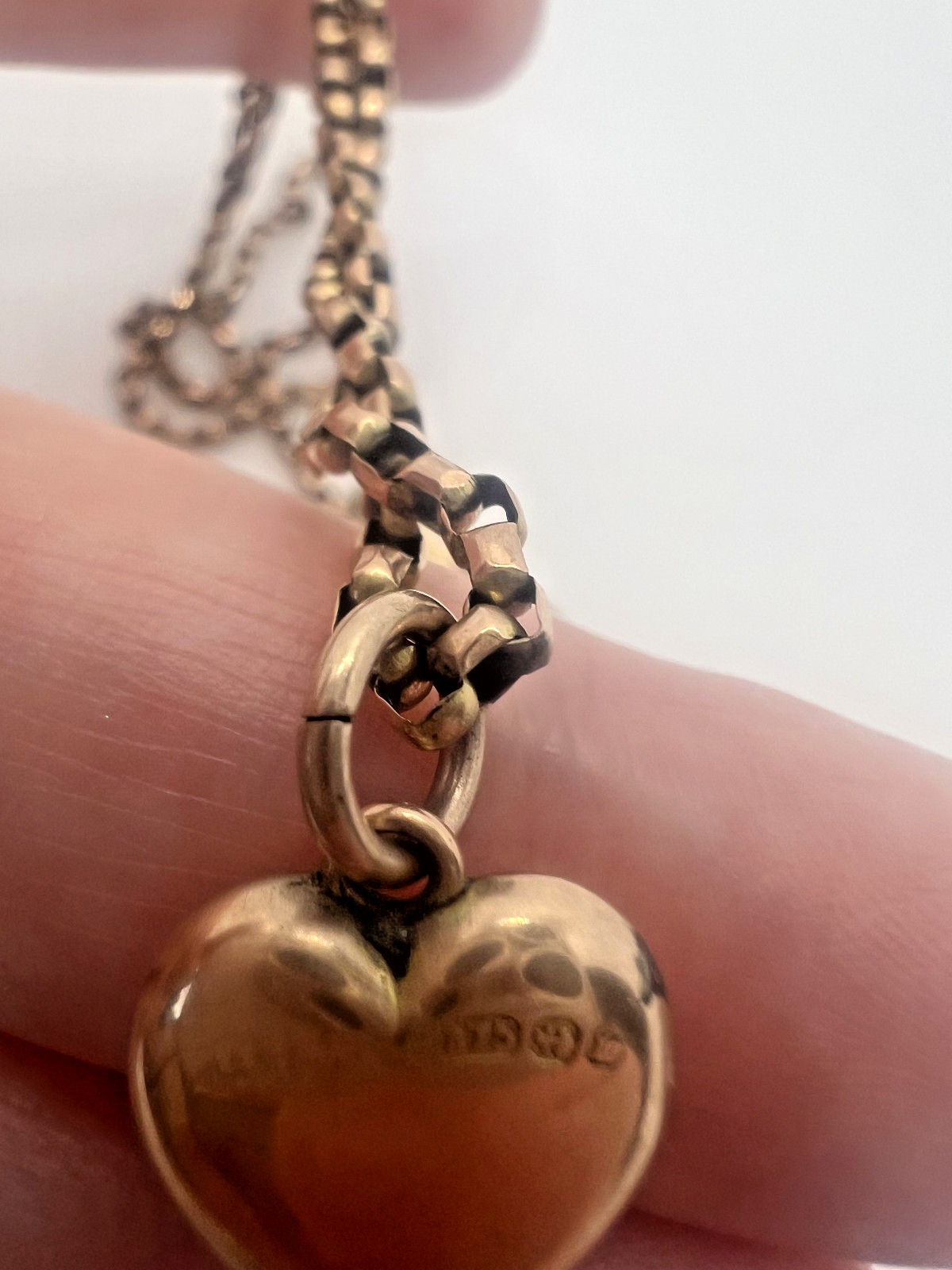 Antique 9ct Rose Gold Belcher Chain & Puffed Heart Pendant, 5.28g
