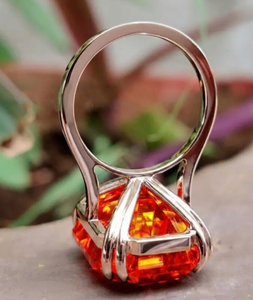 925 Silver, Flame Orange Diamond Solitaire Ring, Rare 20 Ct Certified Treated
