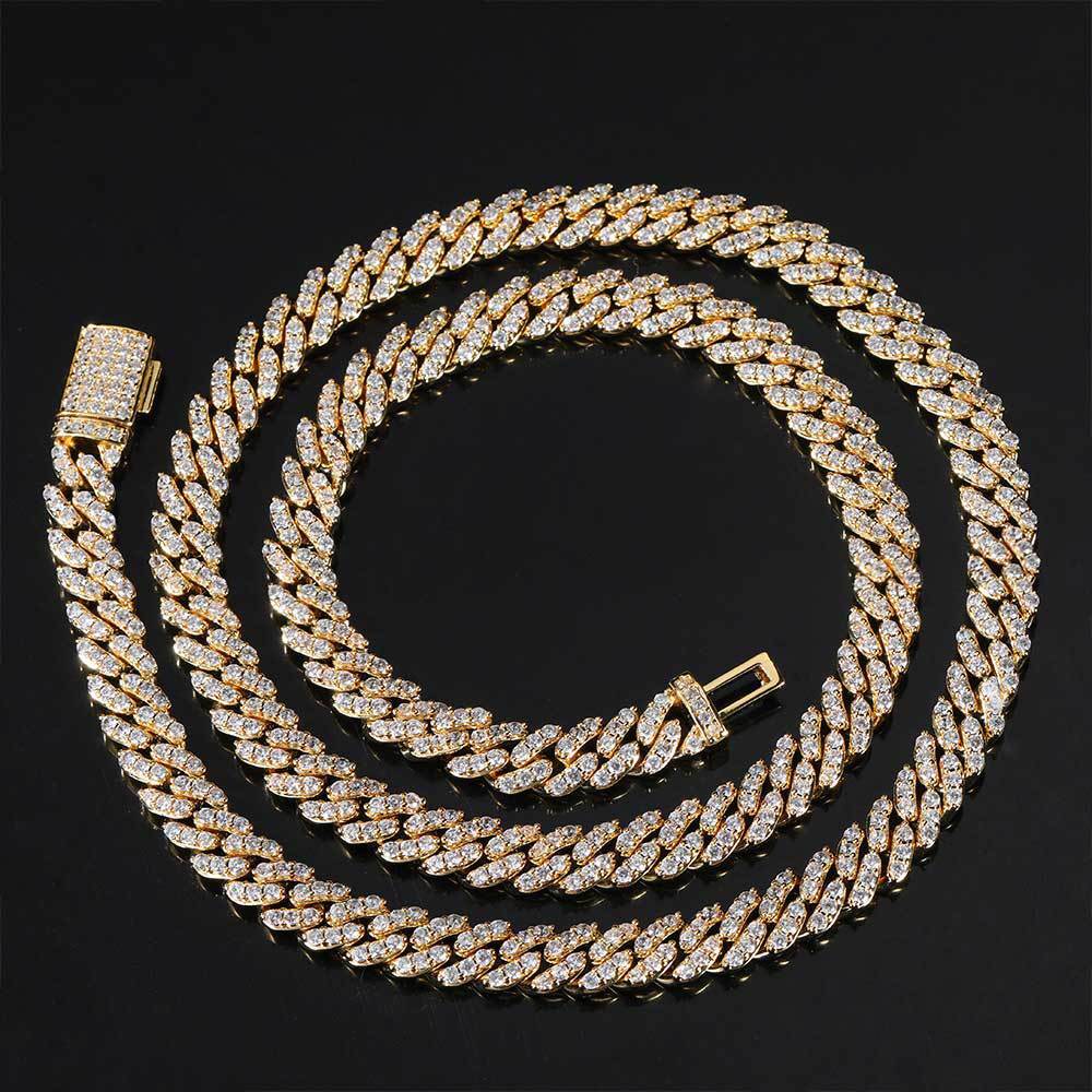 8MM Miami Cuban Link Chain Iced CZ Out Necklace Gold Plated Stainless Steel