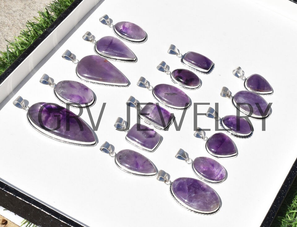 1-500 Pcs Natural Amethyst Pendant Wholesale Lot Bulk: Silver Plated WH-15