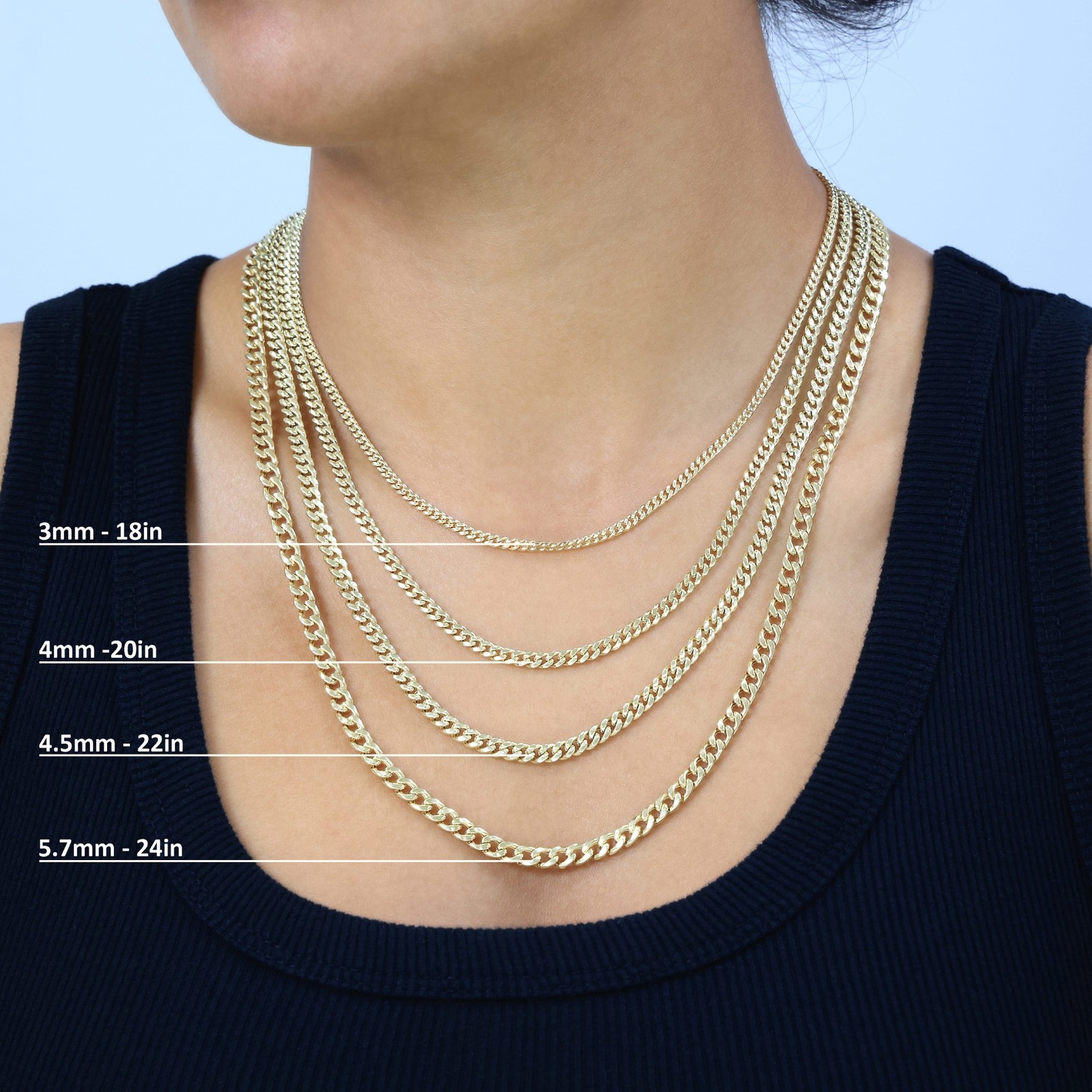 14K Real Yellow Gold 3mm-12.6mm Miami Cuban Lightweight Chain Necklace Bracelet